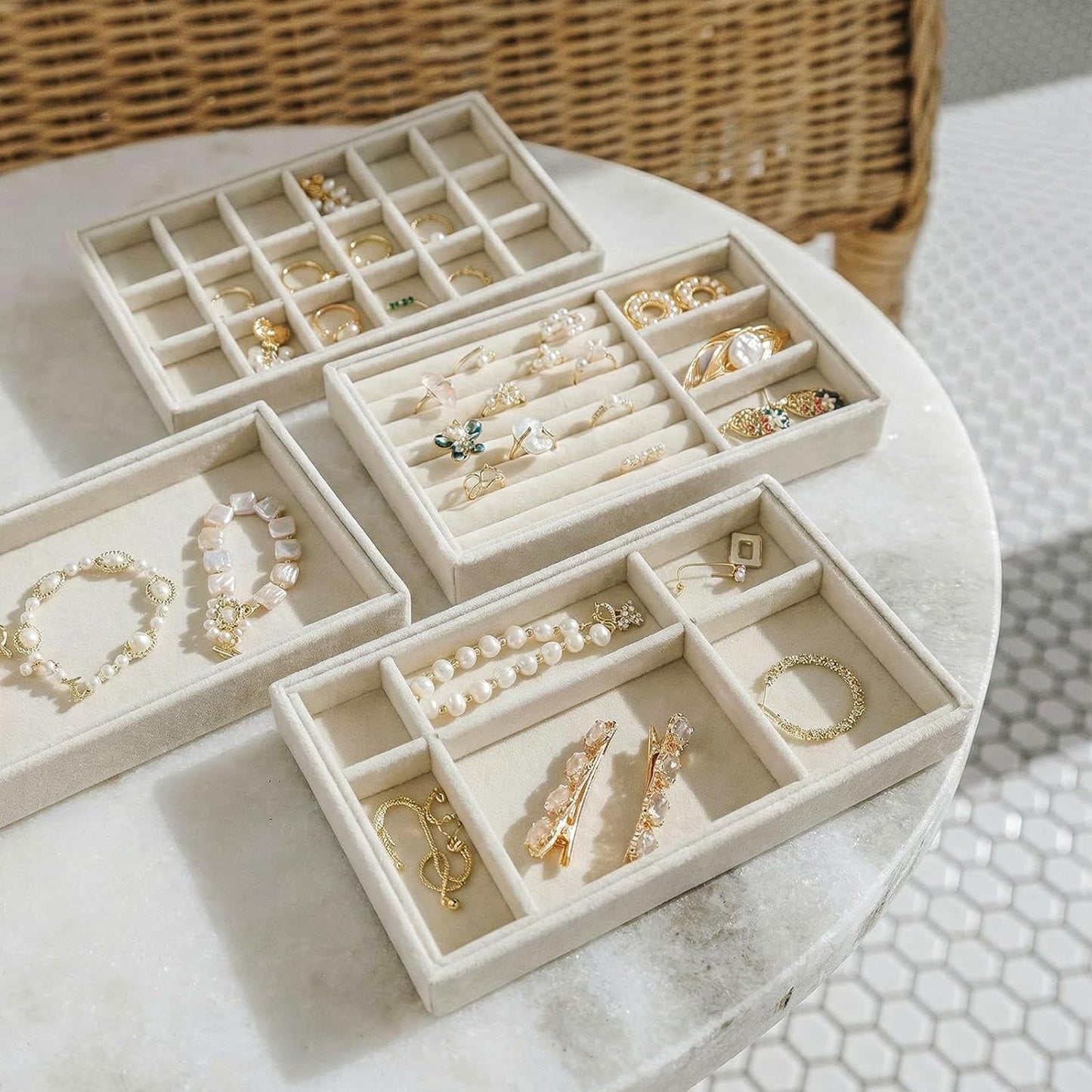 Velvet Jewelry Trays / Beige / Set of 8