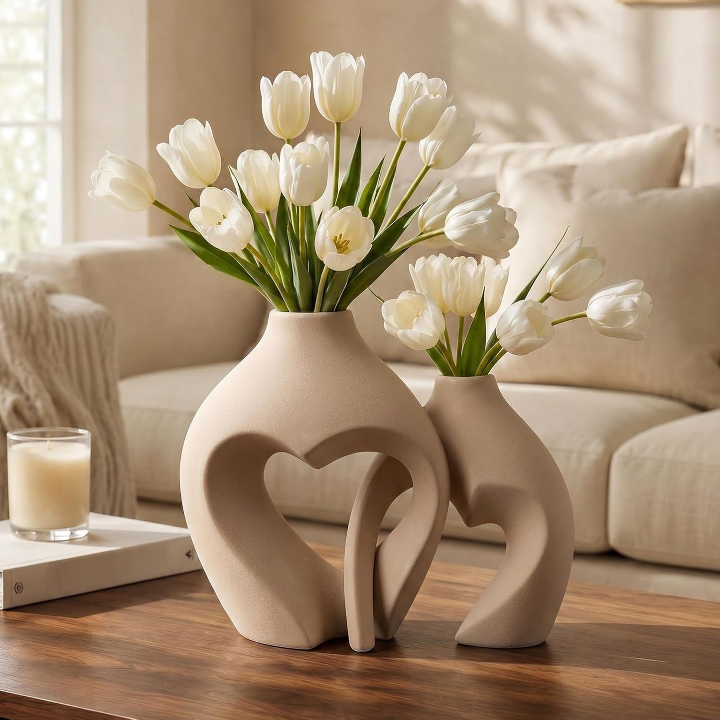 Ceramic Flower Vases Home Decor Heart Shaped Vase Nordic Heart Shaped Vases / Brown / Set of 2