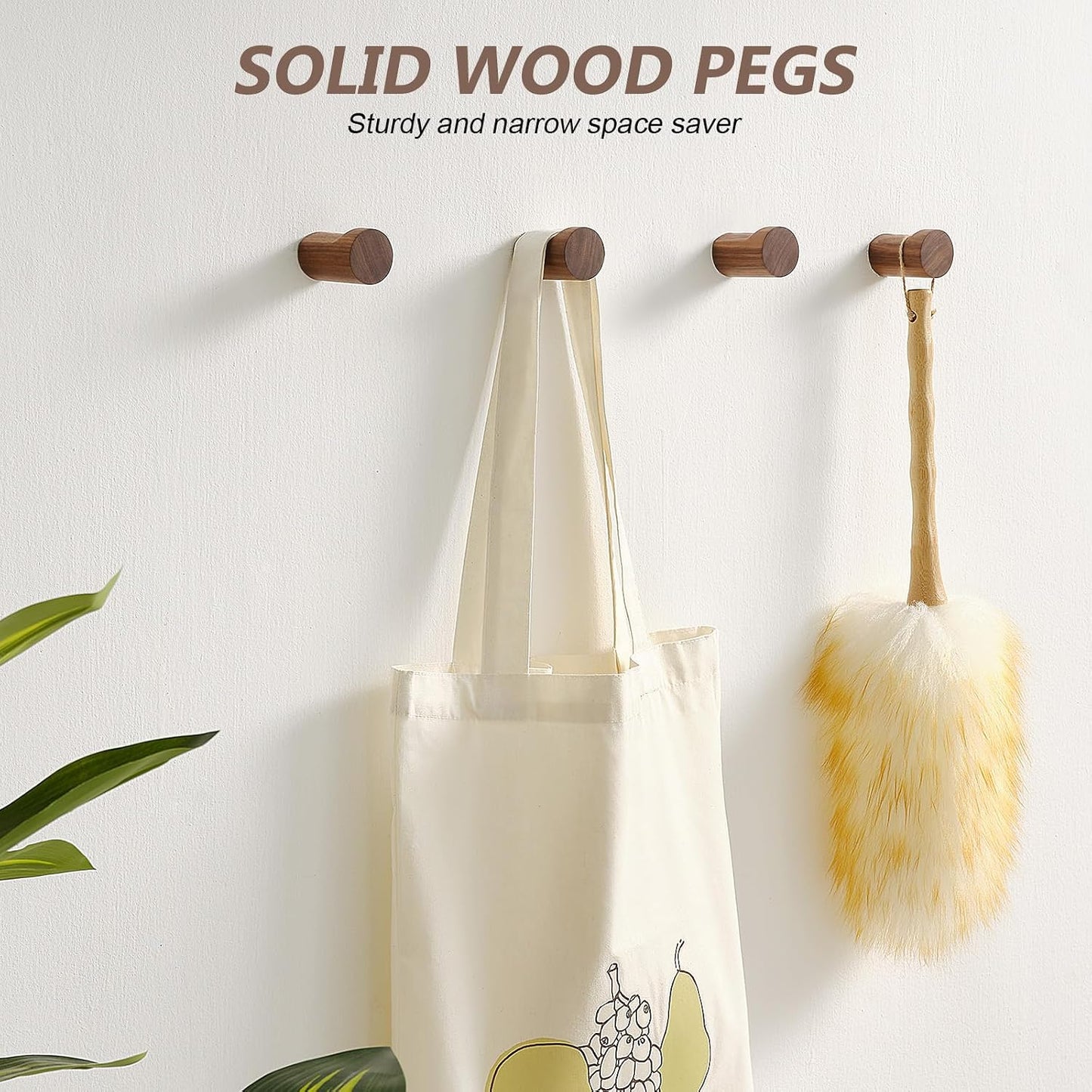 Wooden Wall Hooks / 4 Hooks / Walnut / Set of 4