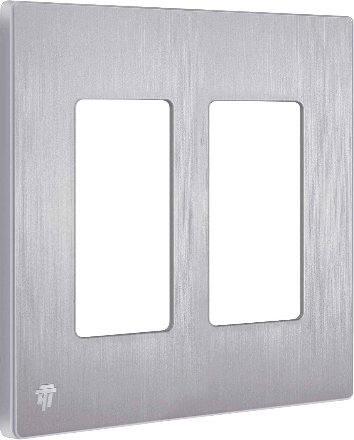 ENERLITES 2-Gang Brushed Silver Screwless Decorator Wall Plate Outlet Cover | 10 Pack, Size 4.68" x 4.73", Fits light