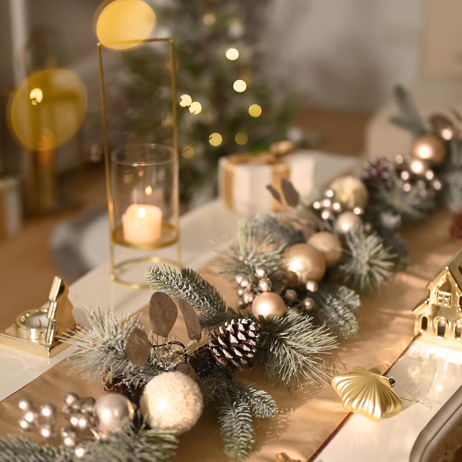 Valery Madelyn 9 Ft Pre-Lit Christmas Garland with Lights for Mantle, Lighted Outdoor Xmas Garland with Silvery White