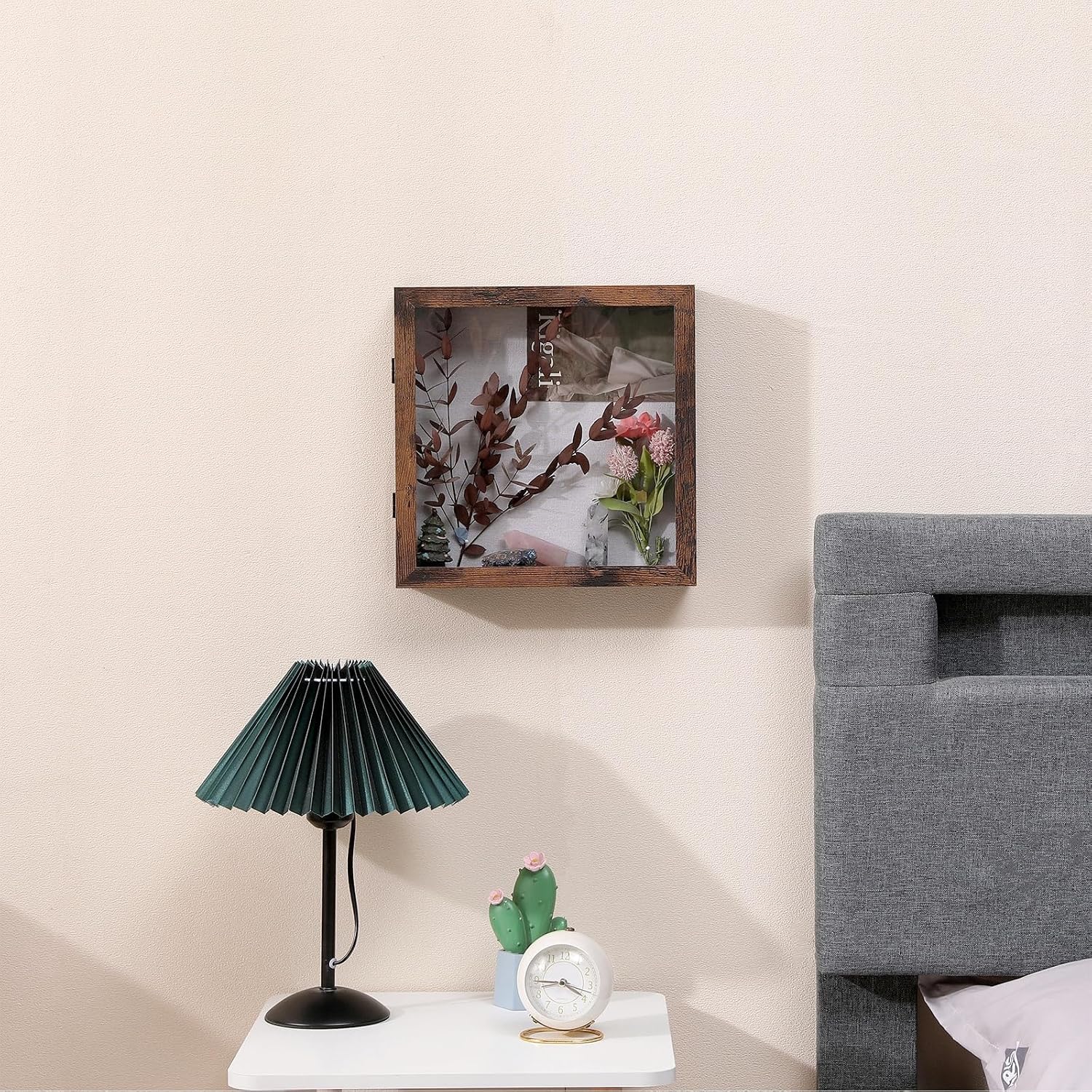 Muzilife 11x11 Shadow Box Picture Frame, 2.16 Deep, Real Glass, Honey Brown | FSC-Wood, Magnetic Door, Linen Interior &
