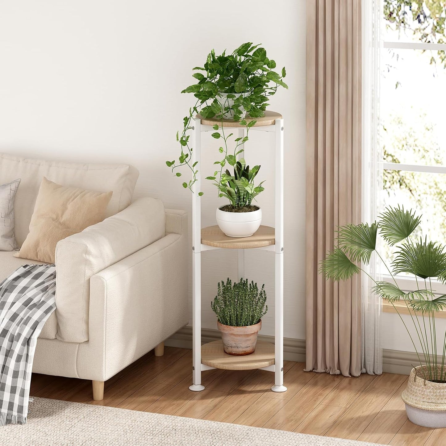 3 Tier Plant Stand Indoor Corner Tall Round Shape Plant Shelf | Modern Metal MDF board Flower Storage,Suitable tight