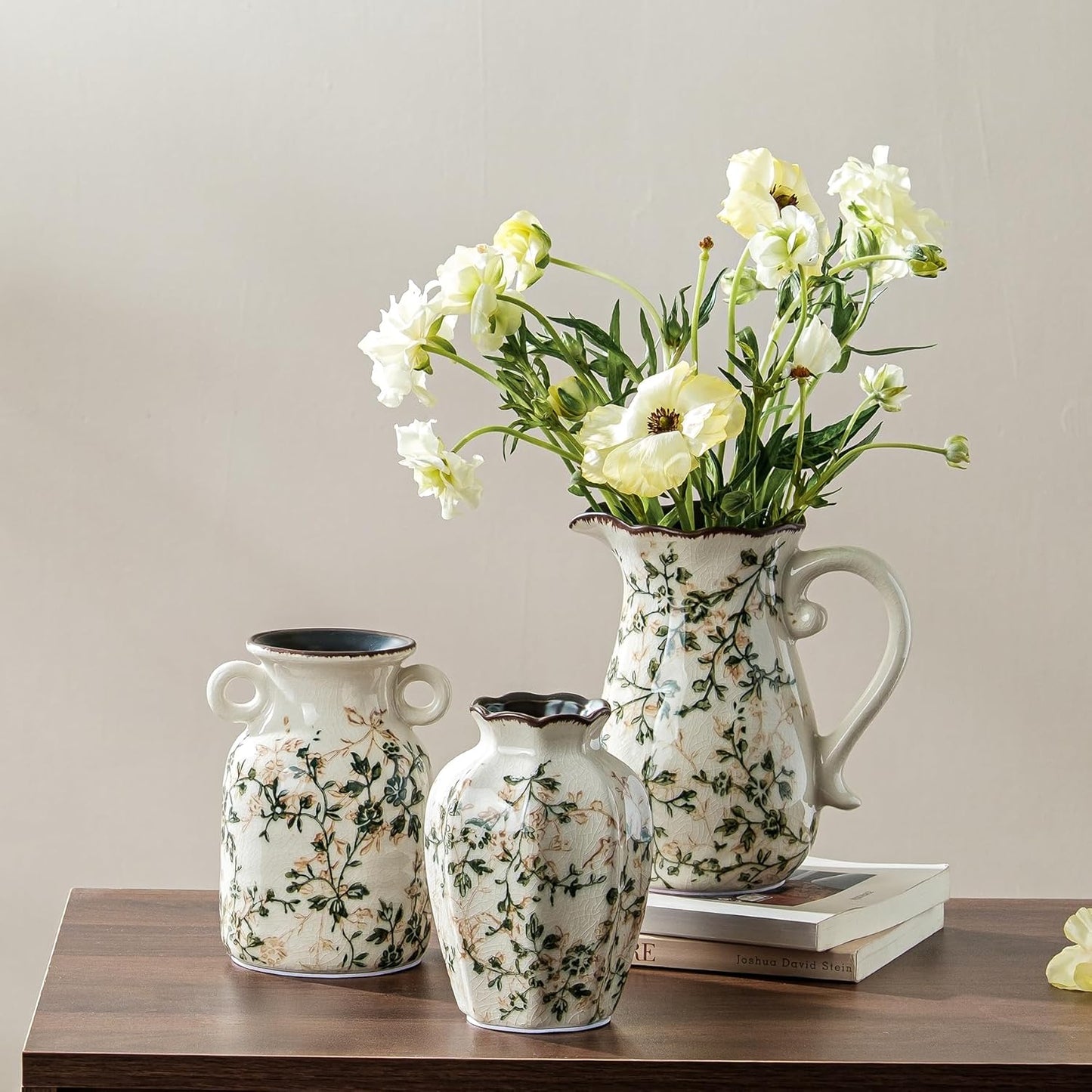 Green Rustic Farmhouse Vase Set / 06-green and Beige-set of Three / Set of 3