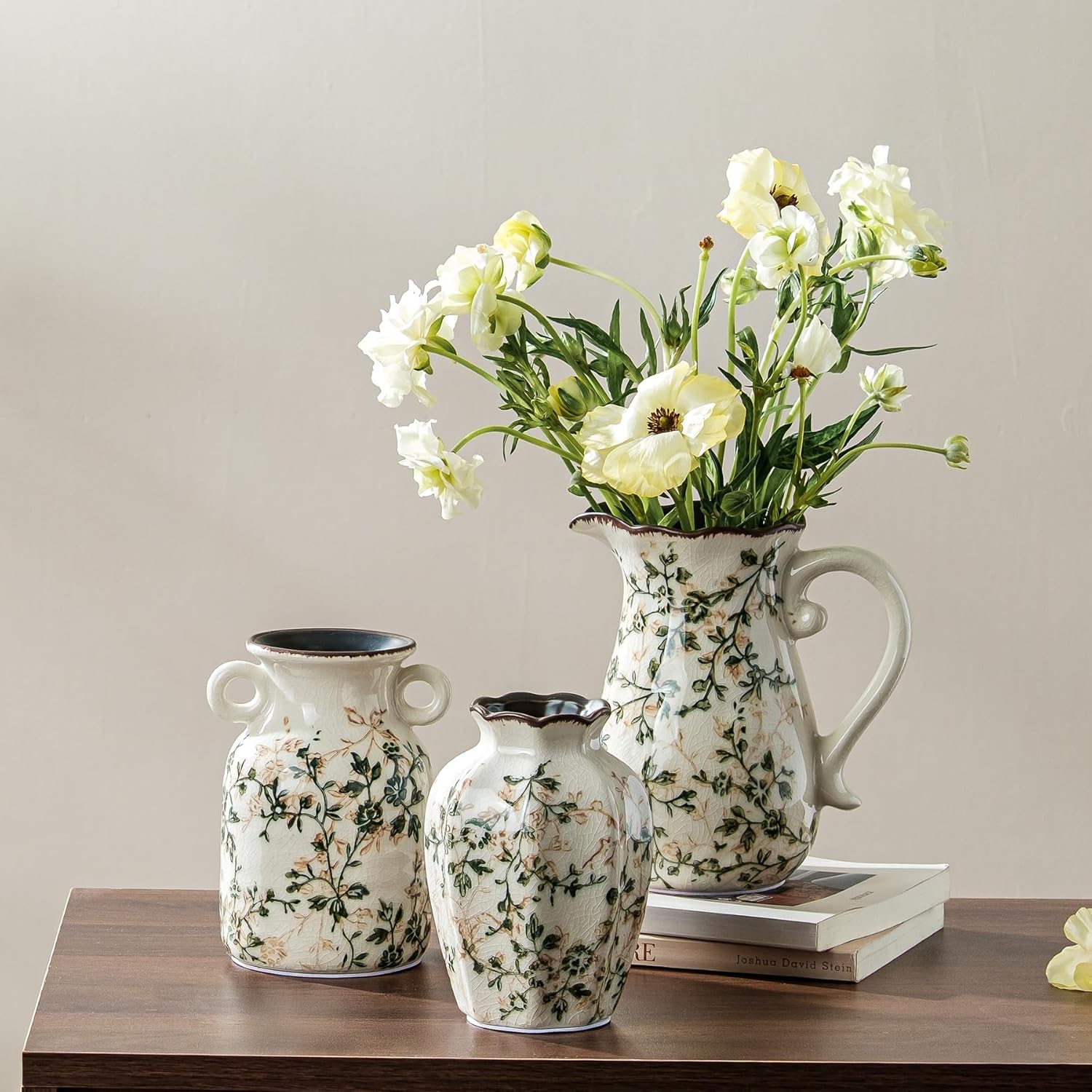 Green Rustic Farmhouse Vase Set / 06-green and Beige-set of Three / Set of 3
