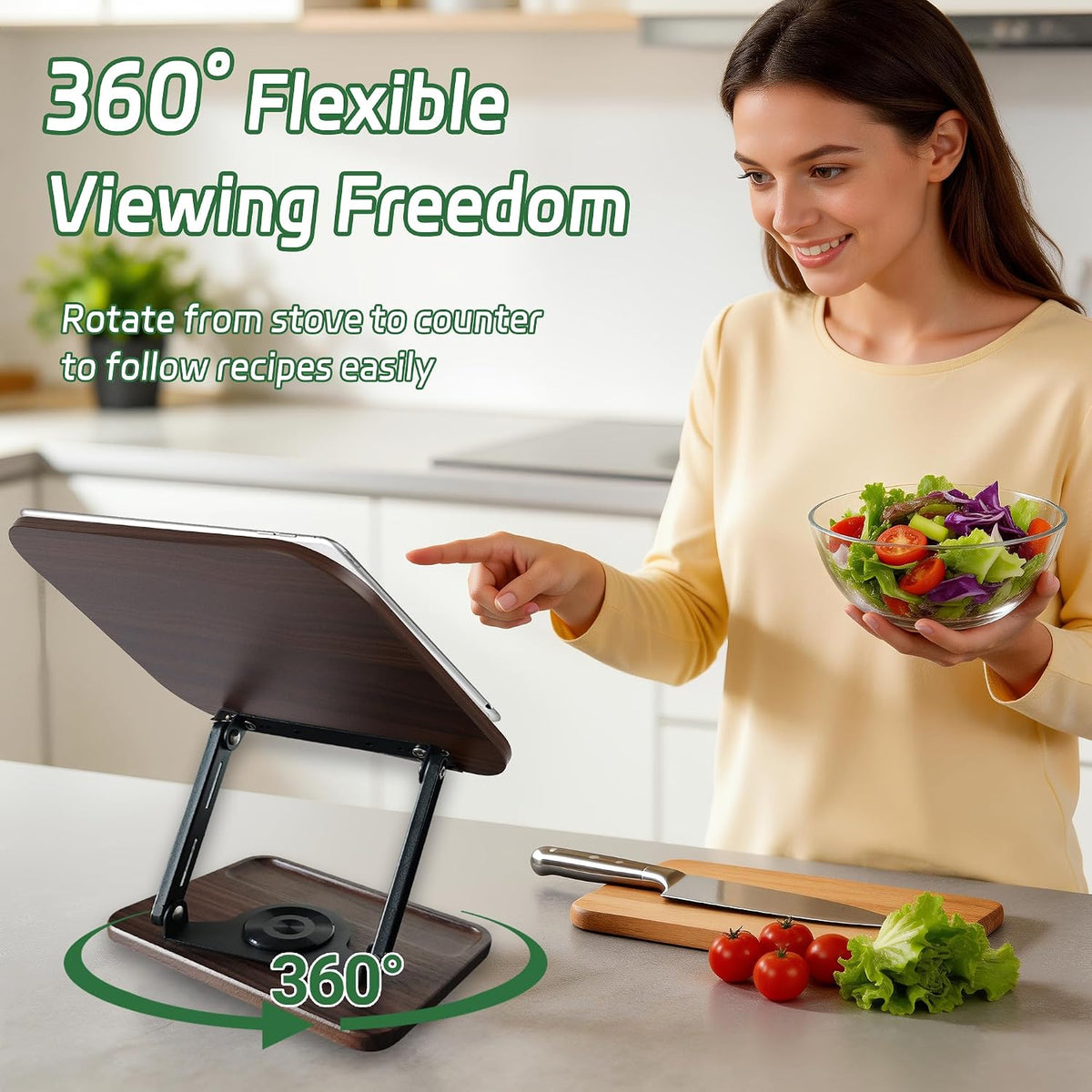 Book Stand for Reading, 360° Rotating Book Holder for Desk, Heavy Duty Bible Stand with Page Clips, Adjustable Height