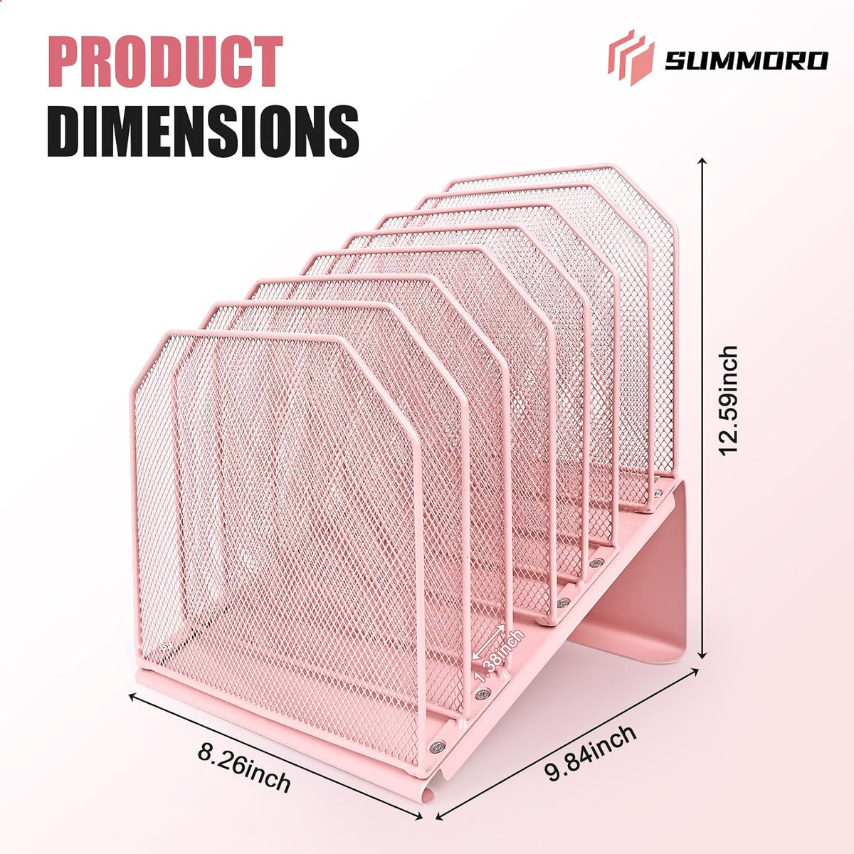 SUMMORO Inclined File Organizer for Desk, 7-Section Vertical File Holder | Office Desk Organizer Metal Rack File