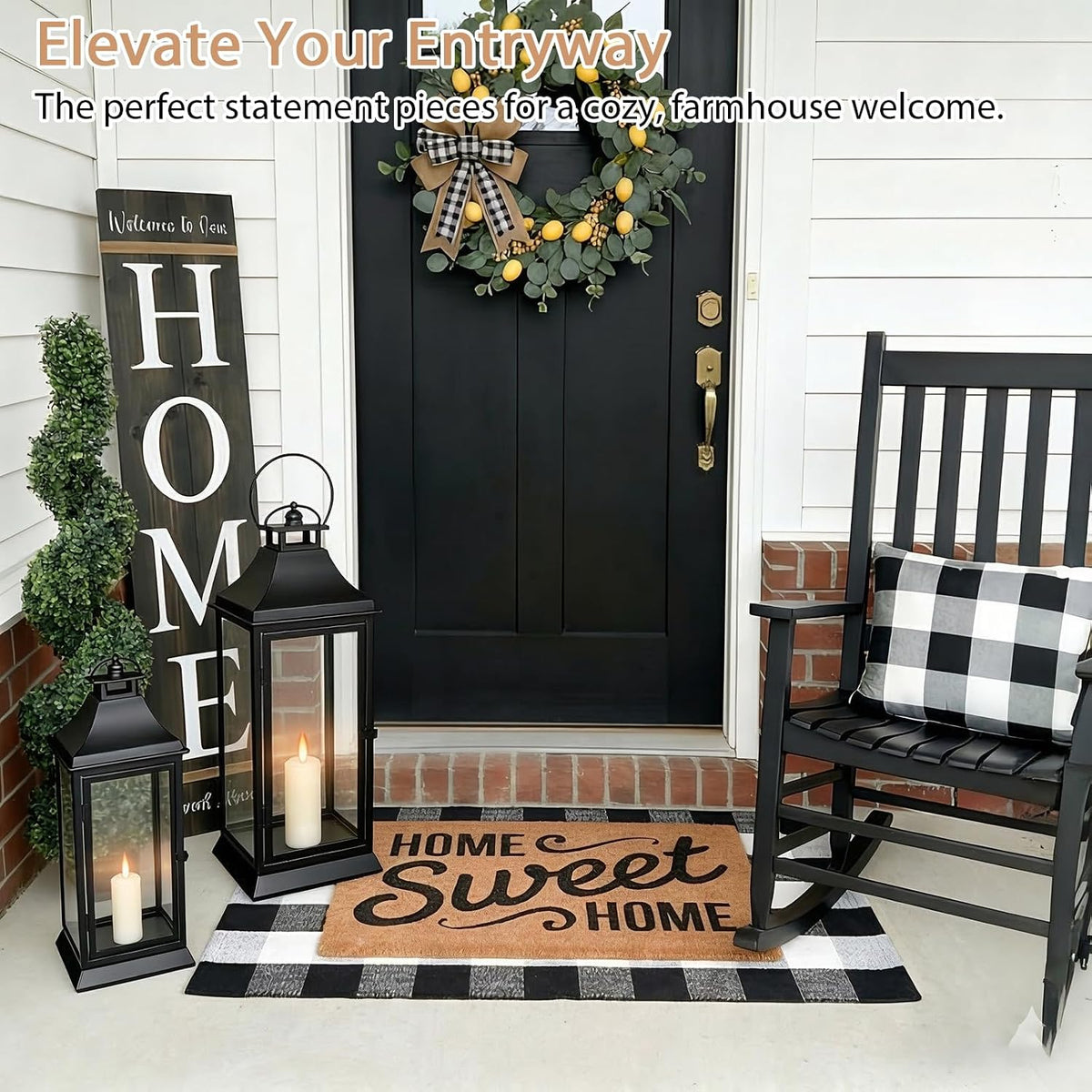 SwallowLiving Black Outdoor Lanterns Set of 2, 19.5" & 13.3" Farmhouse Large Metal Decorative Candle Lanterns with