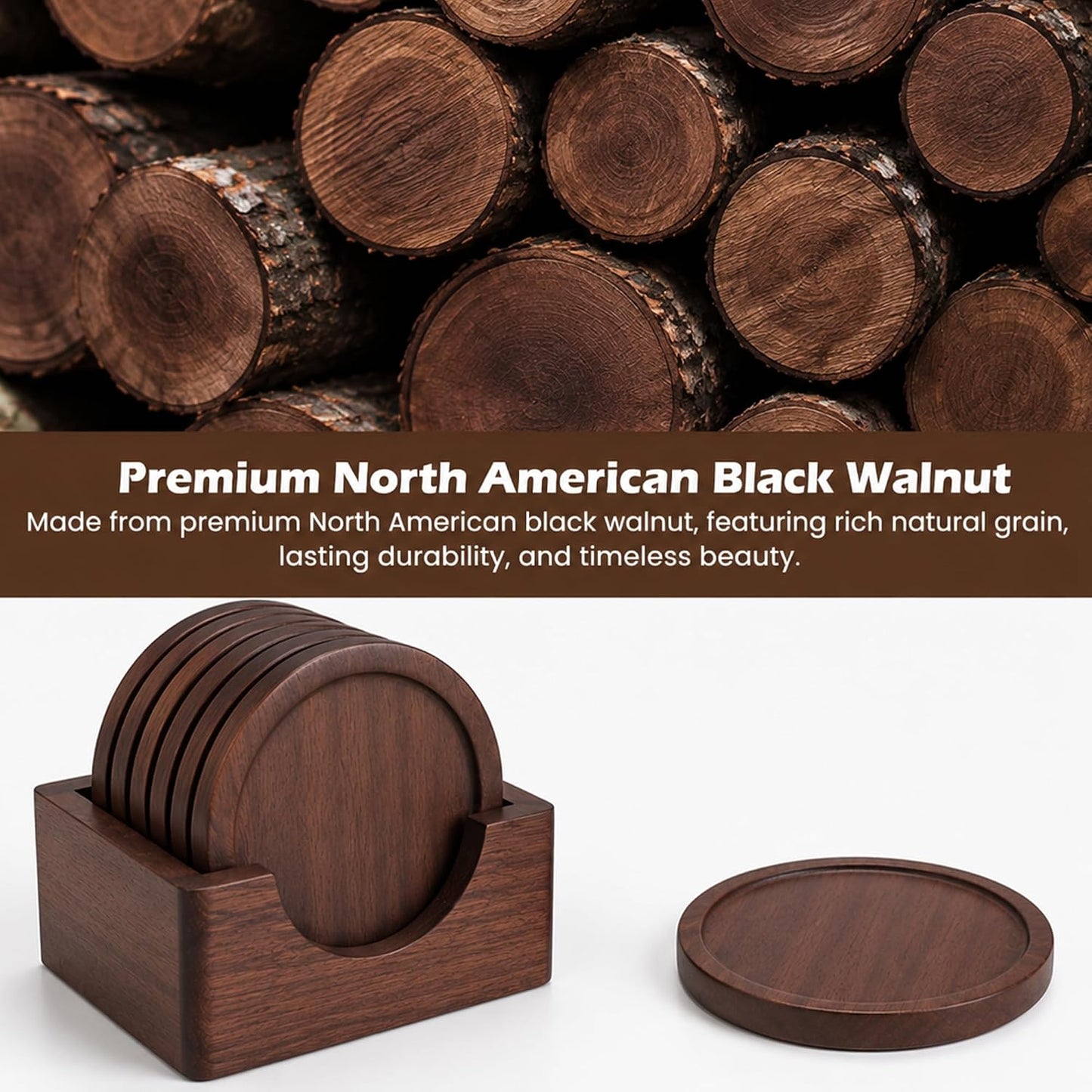 Holder / Modern Coaster Set / Black Walnut / Set of 6