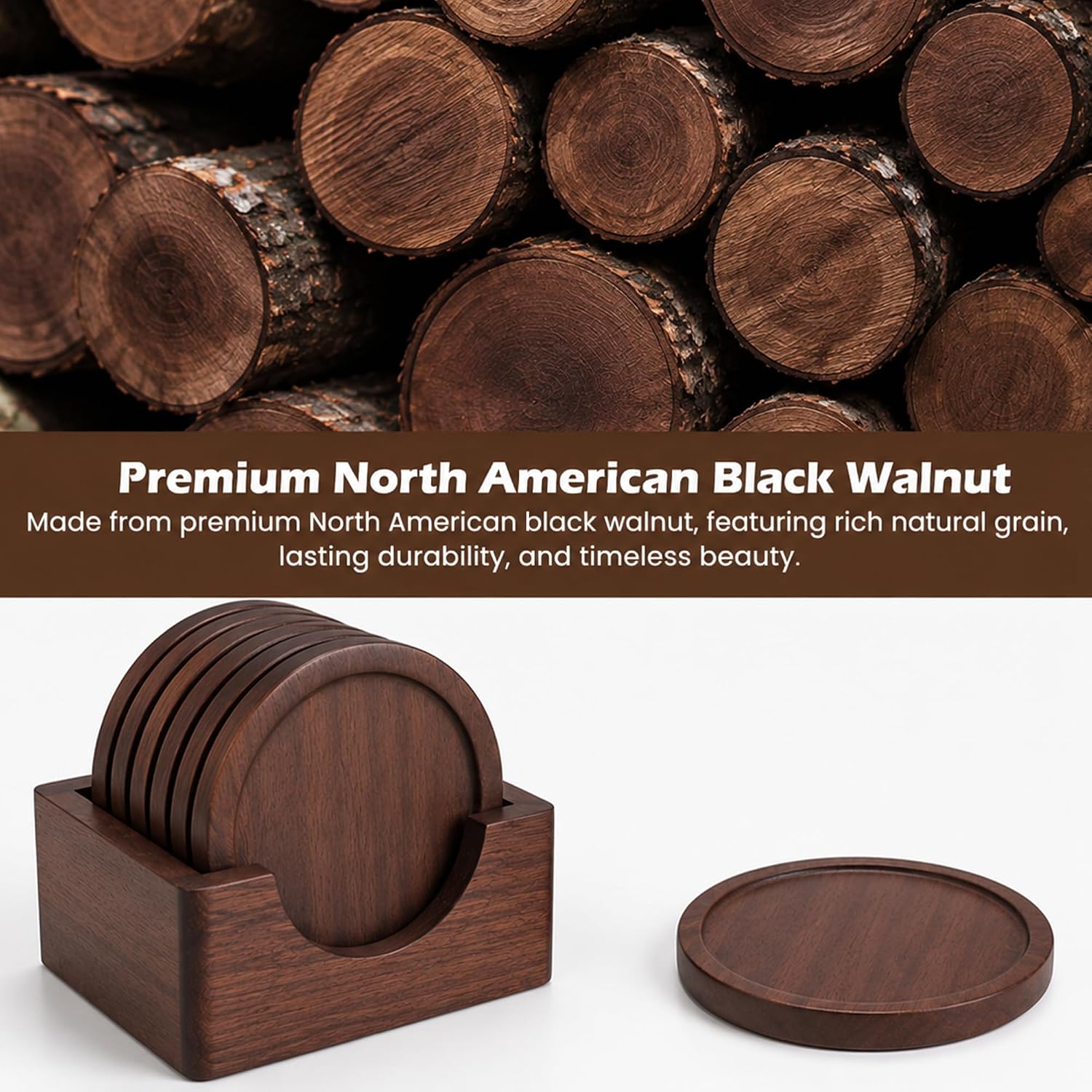 Holder / Modern Coaster Set / Black Walnut / Set of 6