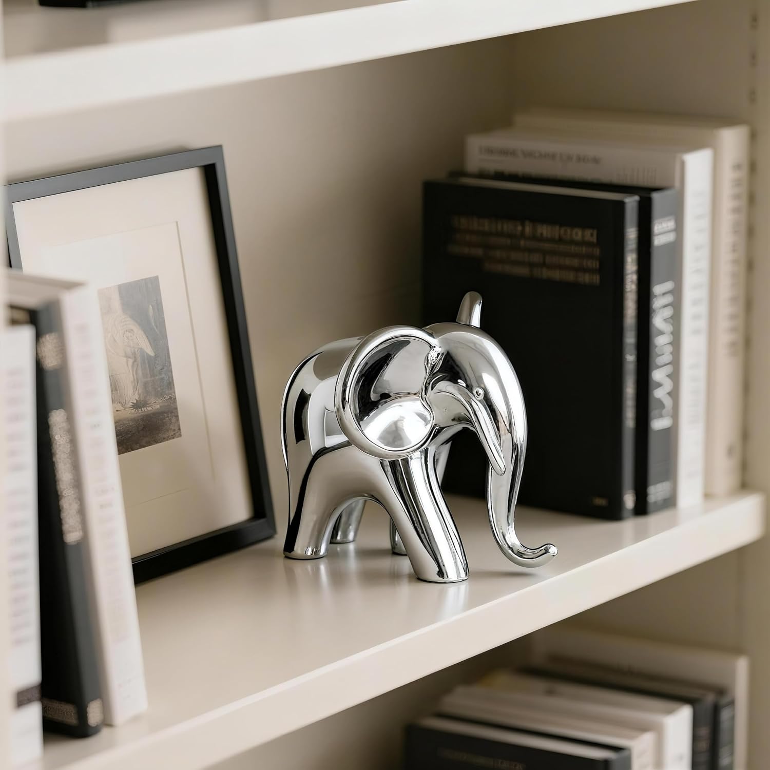 Ceramic Elephant Statue / Silver / Male