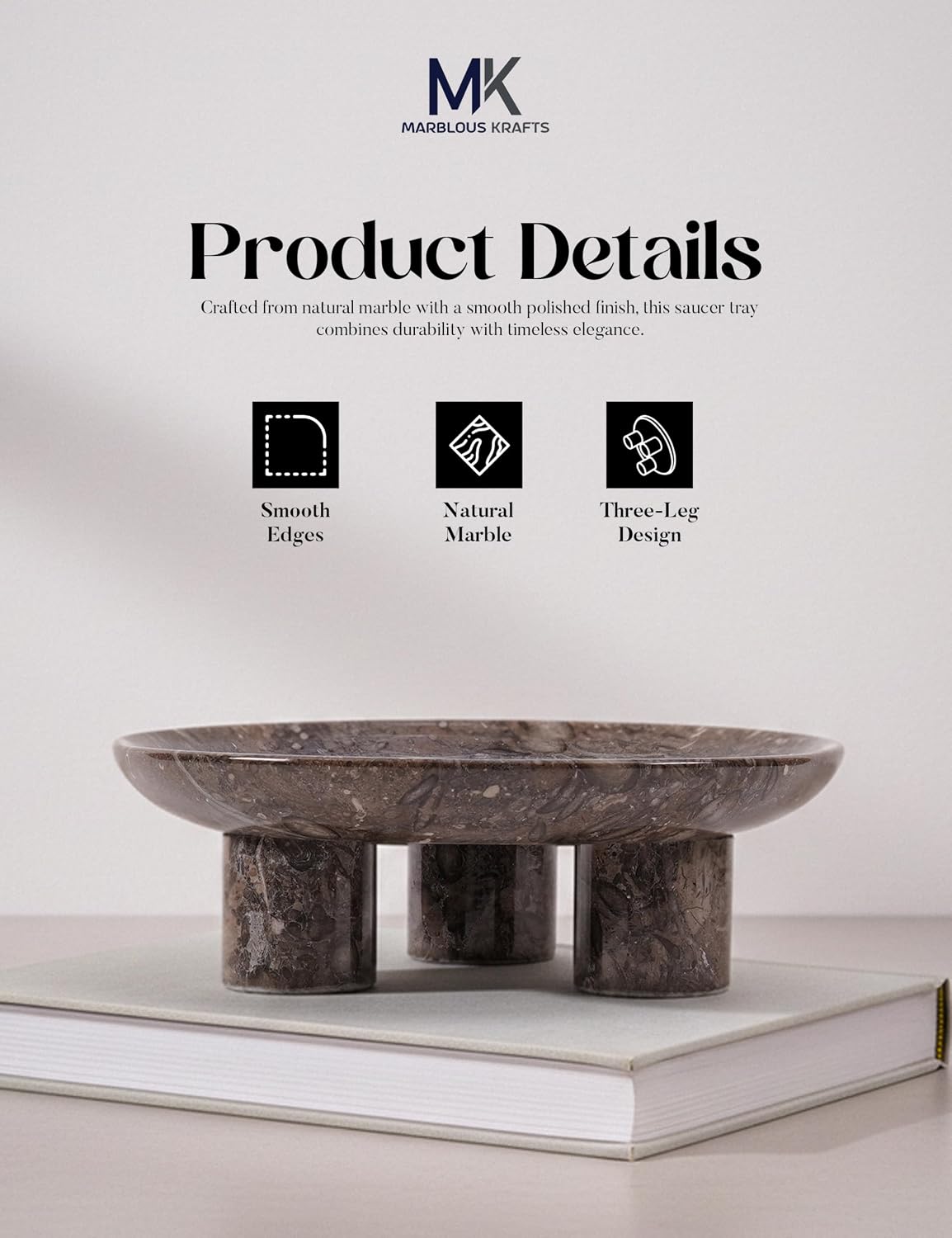 Candle Holder / Marble Decorative Tray Handmade Stone Fruit Tray / Oceanic / Natural / 8 Inch