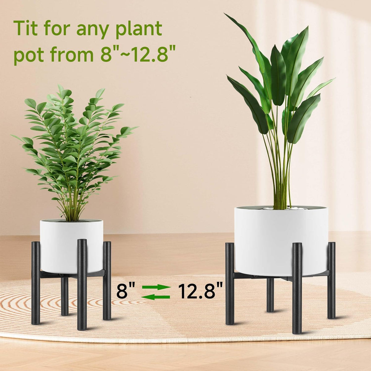 NSYOOMH 2PCS Adjustable Metal Plant Stand Black, Fits 8-13 Inch Heavy Duty Flower Pots Holder - Floor Single Plant