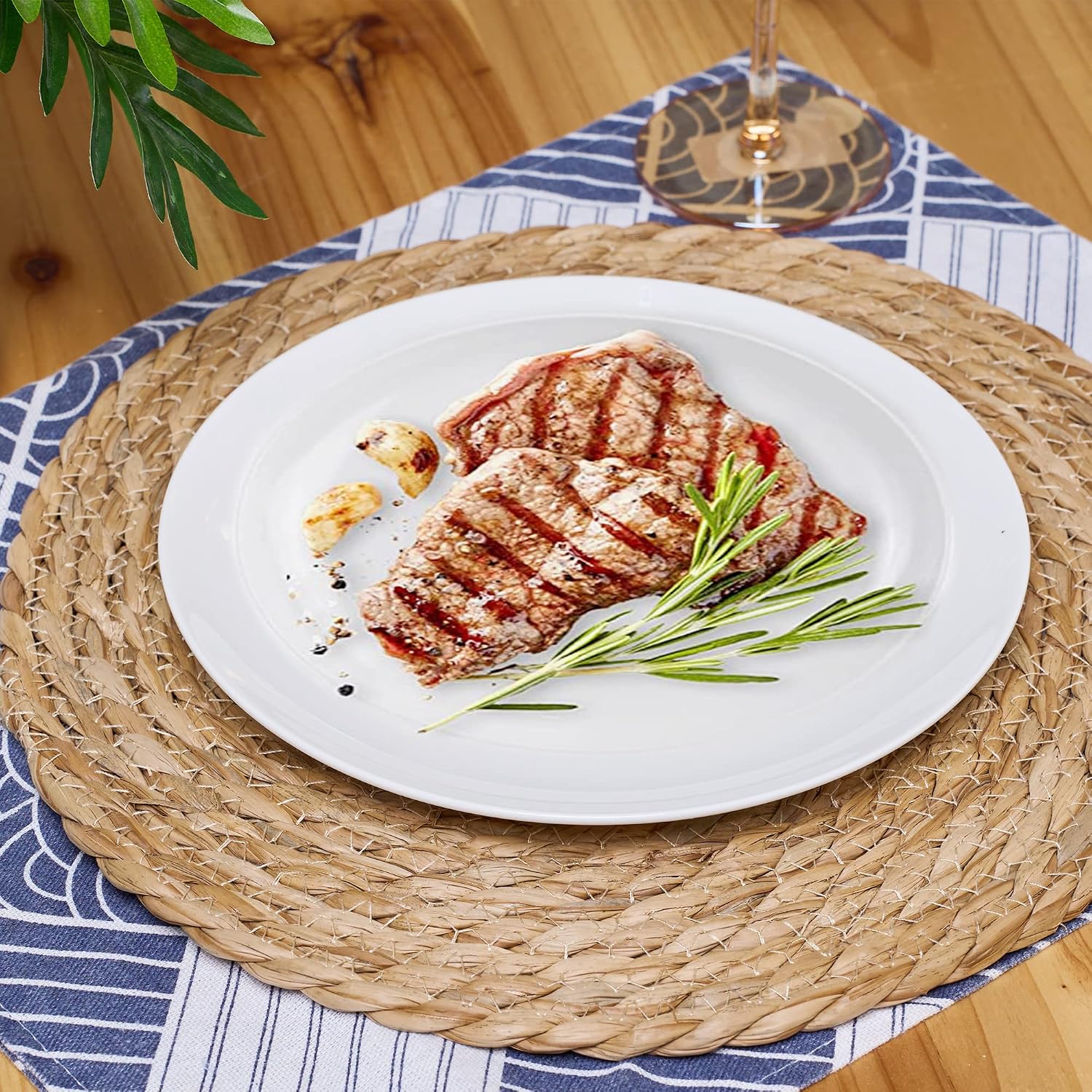 Defined Deco Woven Placemats Set of 10,12" Round Rattan Placemats,Natural Hand-Woven Water Hyacinth Placemats,Farmhouse