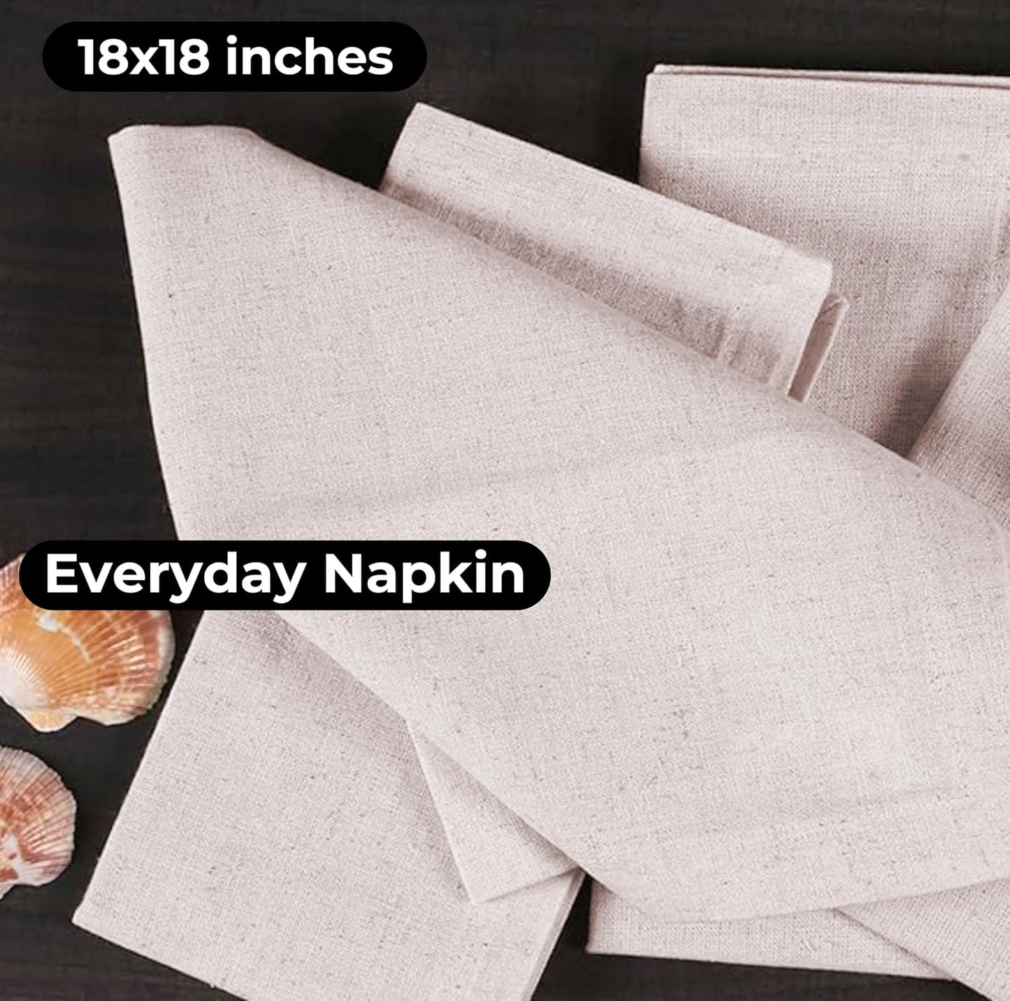Bedding Craft Linen Cloth Dinner Napkins, Natural, 18x18, Set of 12 | Flax cotton blend, elegant table décor, machine