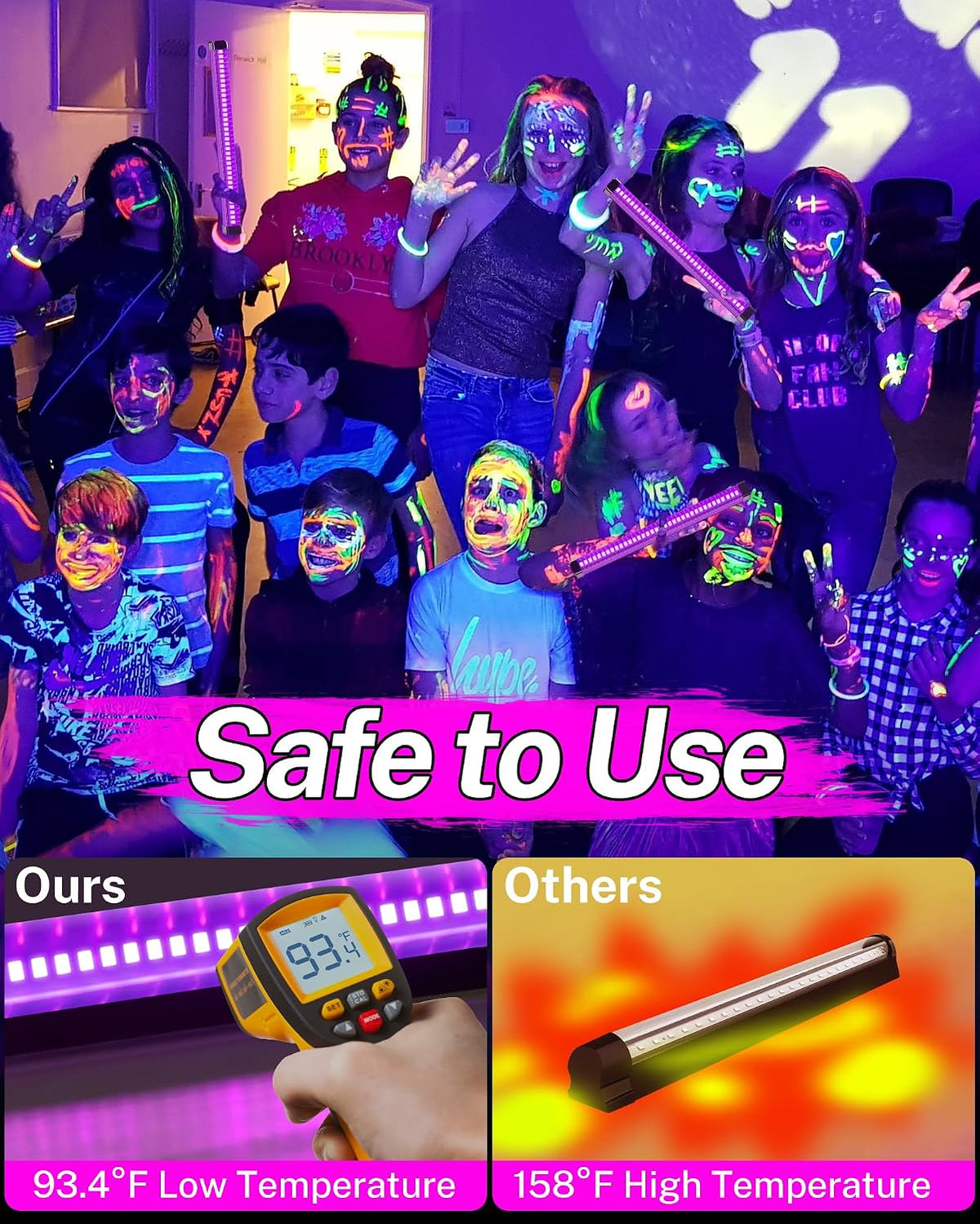 4 Pack Rechargeable Black Light Bar, 5000mAh Large Capacity Battery Powered | for Glow Party, Portable Blacklight Party