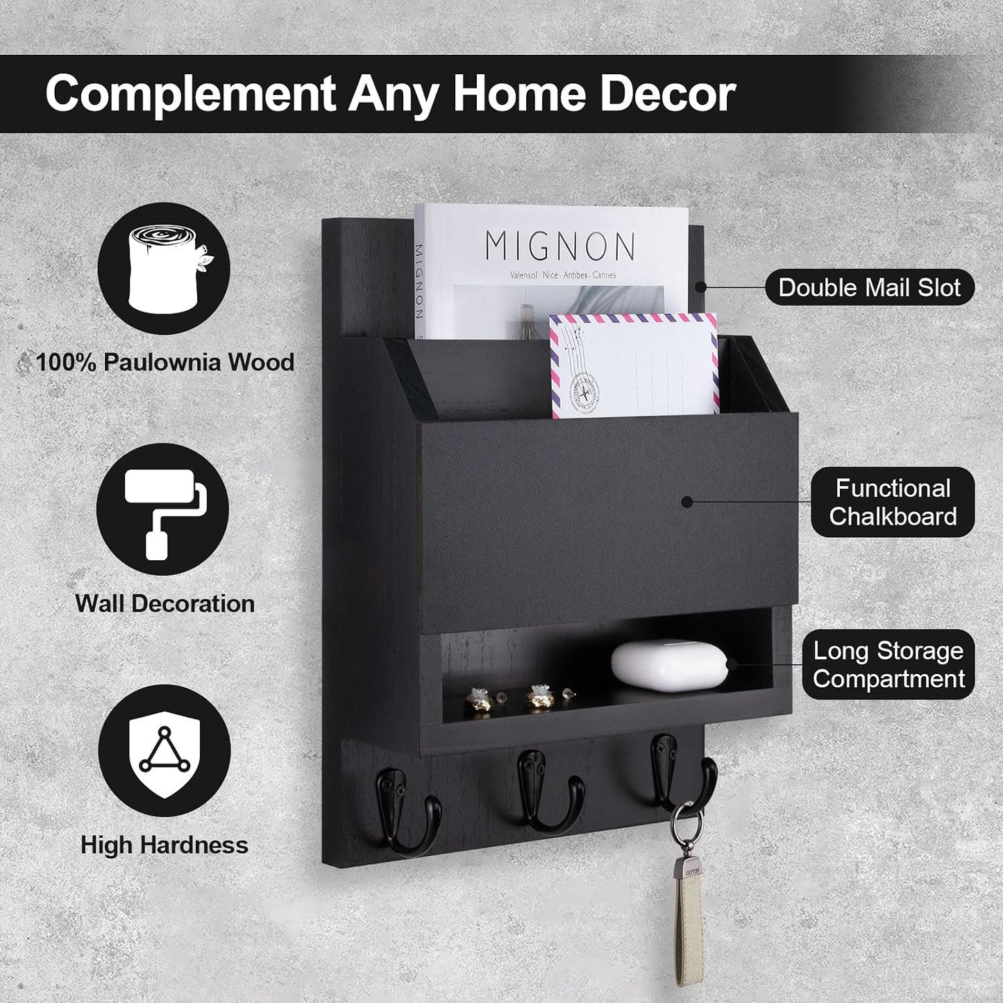 Key Holder / Key and Mail Holder / Black