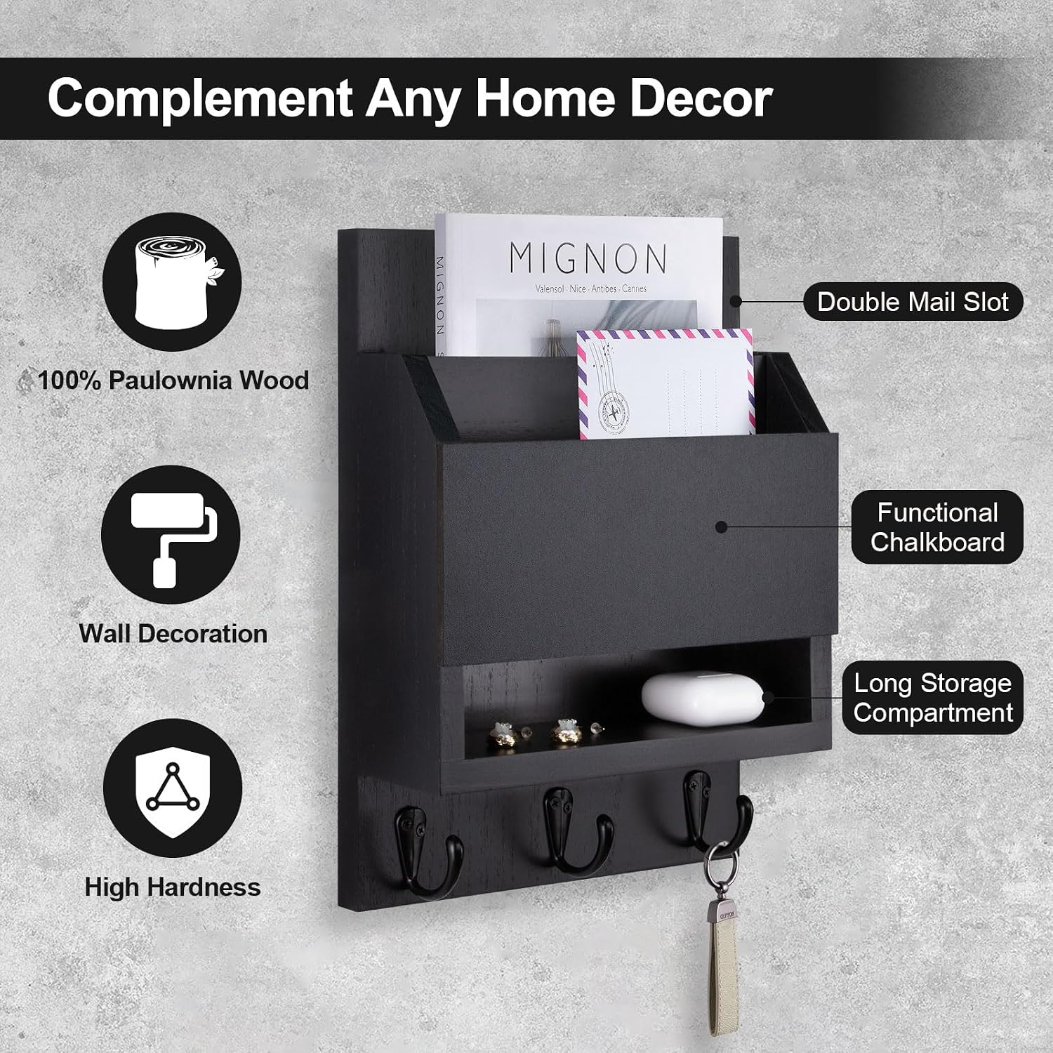 Key Holder / Key and Mail Holder / Black
