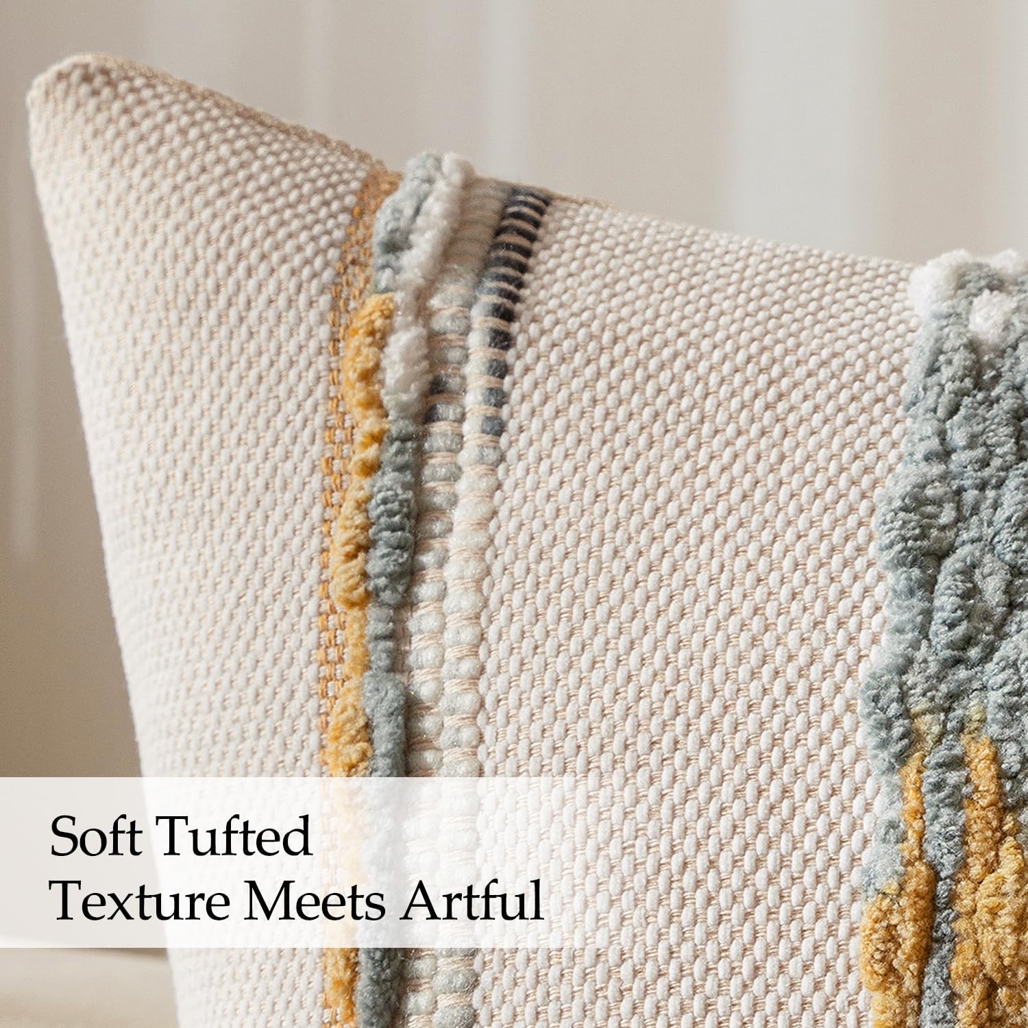 Boho Decorative Throw Pillow Covers Farmhouse Cushion Case / Blue-earth Tones / 18 x 18 / Set of 2