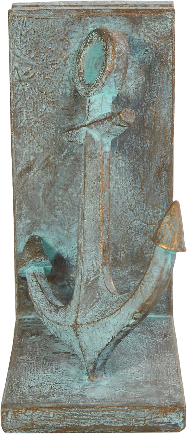 Polystone Anchor Decorative Bookends Distressed Patina Non Skid / SMALL SIZE / Blue / Set of 2