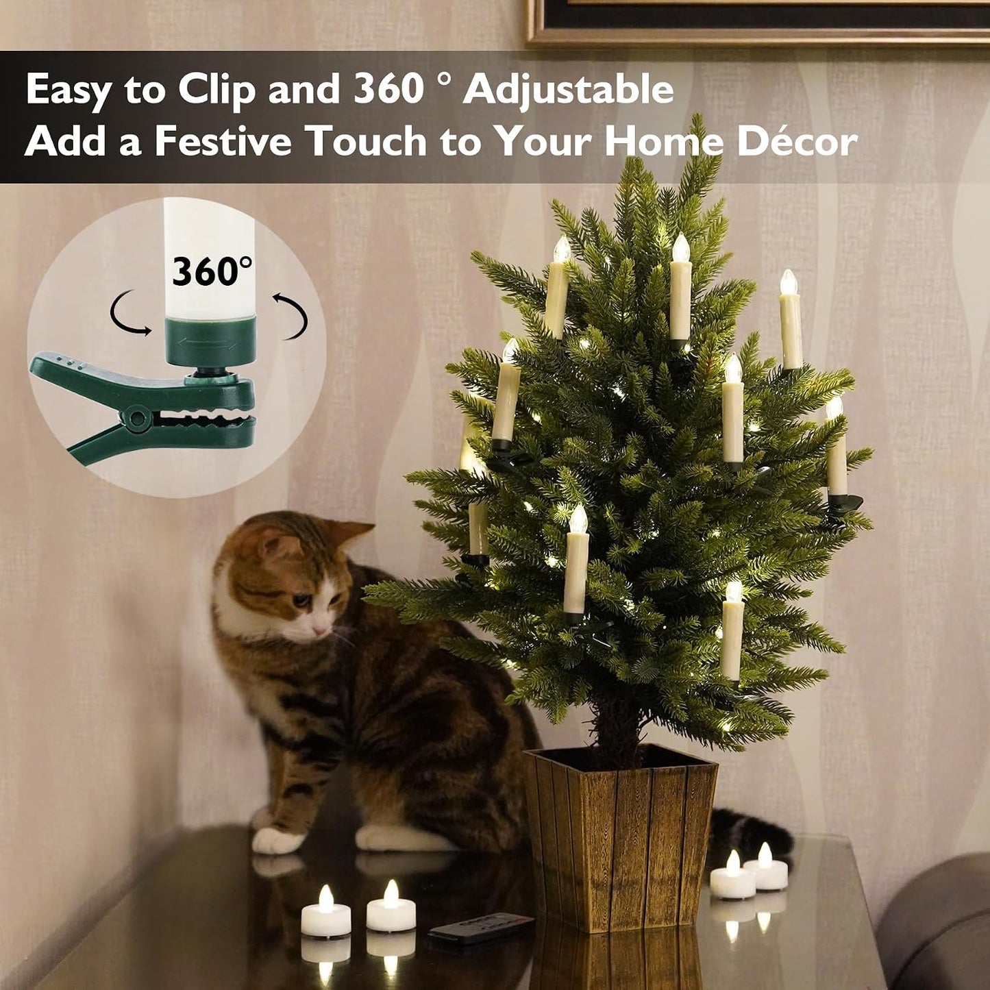 Rhytsing Set of 30 Clip On Candles for Christmas Tree with 2 Remotes, Battery Operated LED Candle Lights with Timer