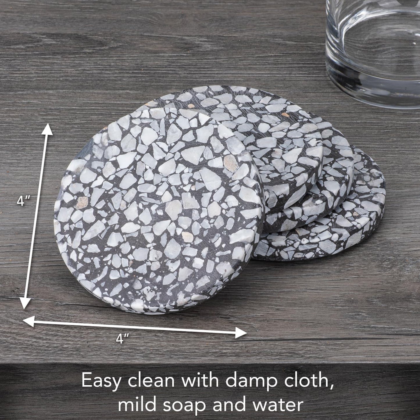 & White Natural Terrazzo Coasters / Black / Set of 4