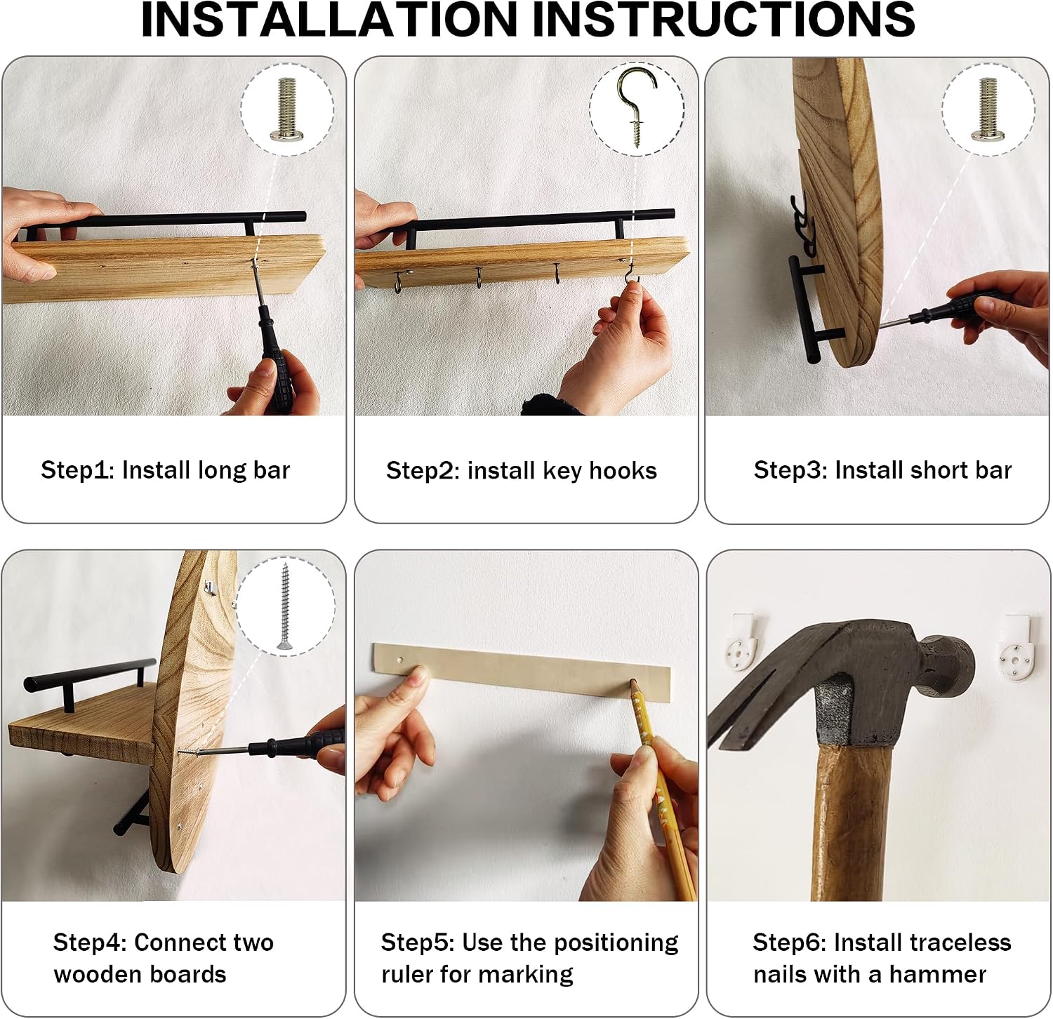 Key Holder / Shelf and Hooks / White