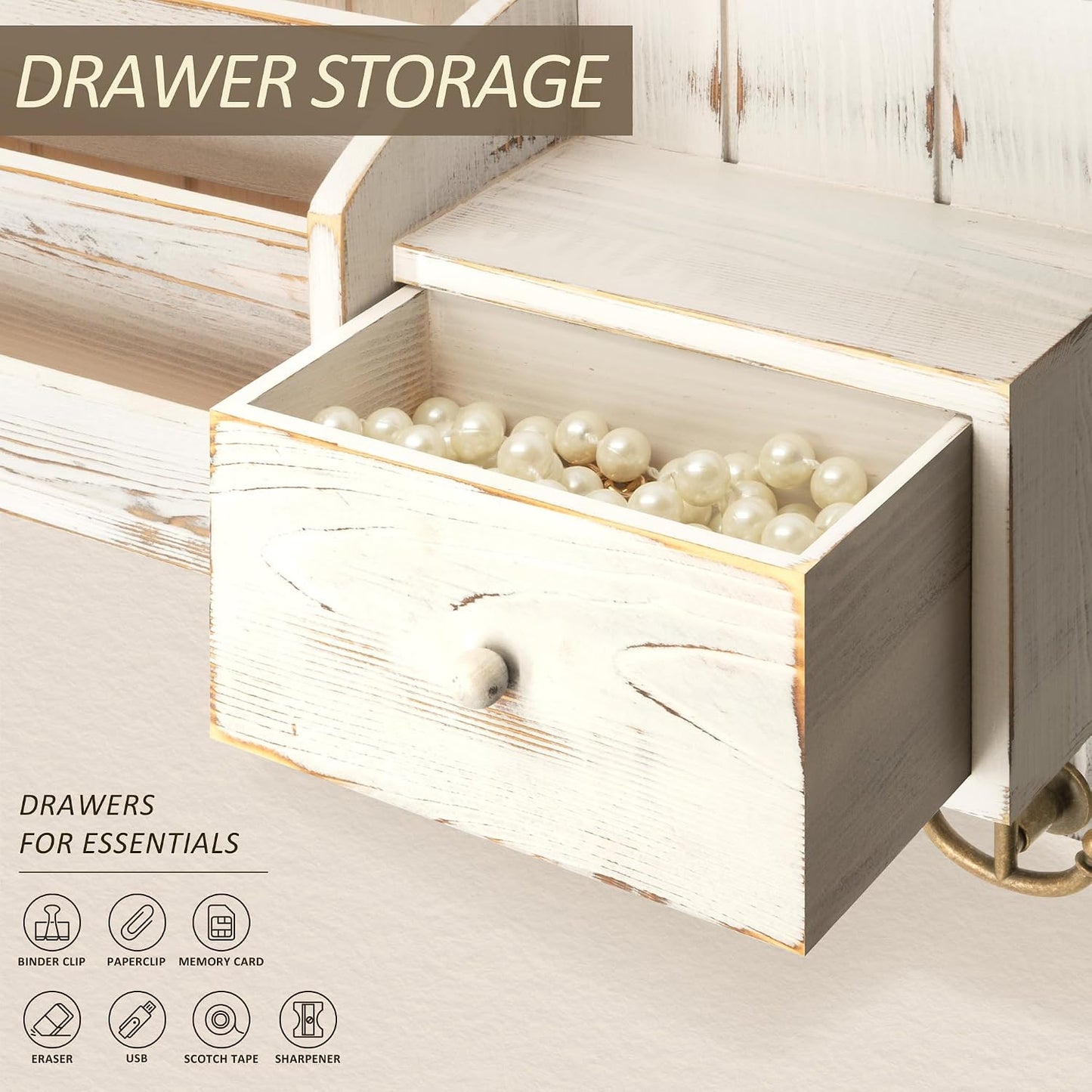 Farmhouse Mail and Key Organizer / Whitewash