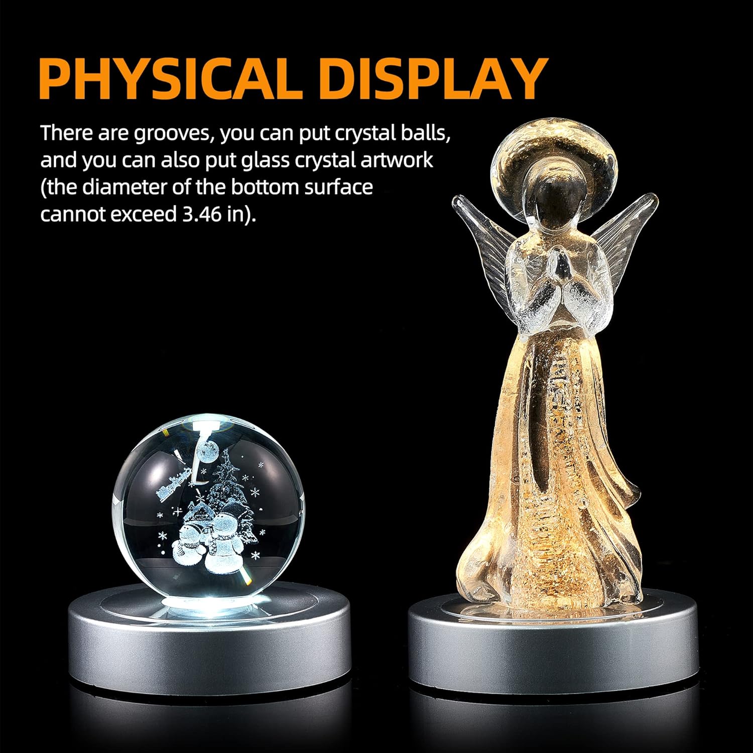 Rotating LED Display Base Colorful Light Crystal Display Base Stand / Silver