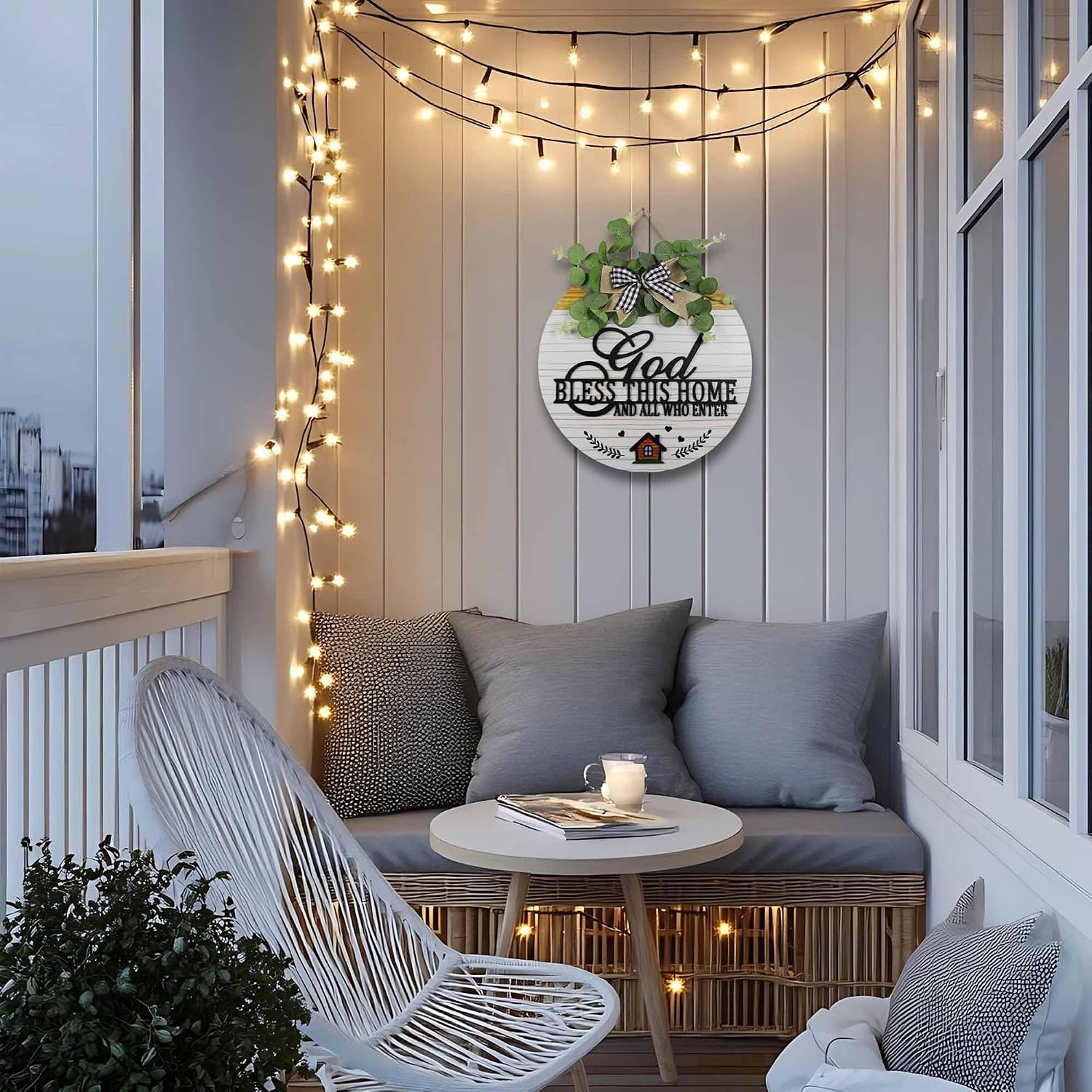 Farmhouse Door Wreaths / God Bless This Home - White