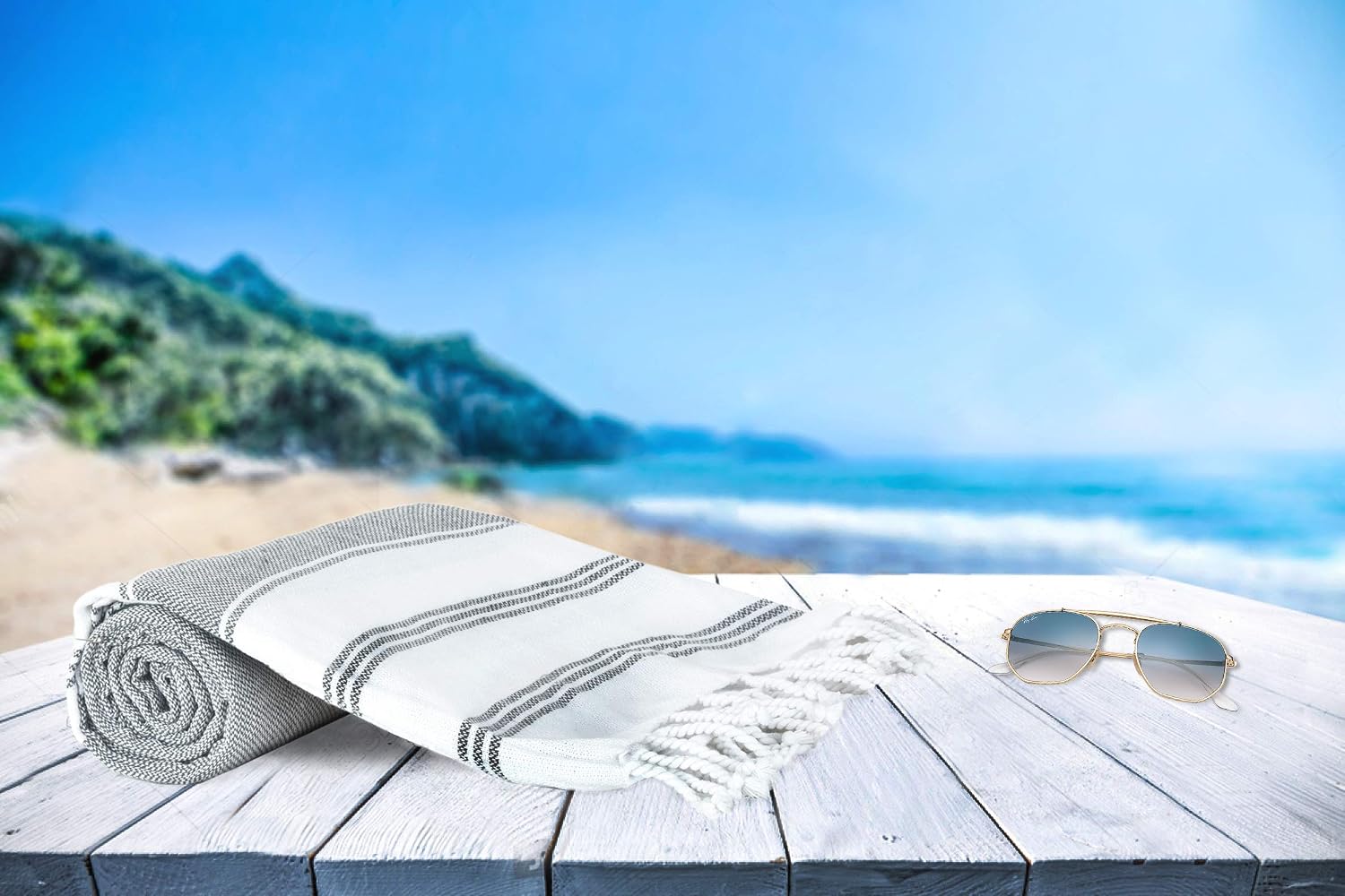 GLAMBURG Peshtemal Turkish Towel Cotton Beach Towels Oversized 36x71 Set of 4, Cotton Beach Towels for Adults, Soft