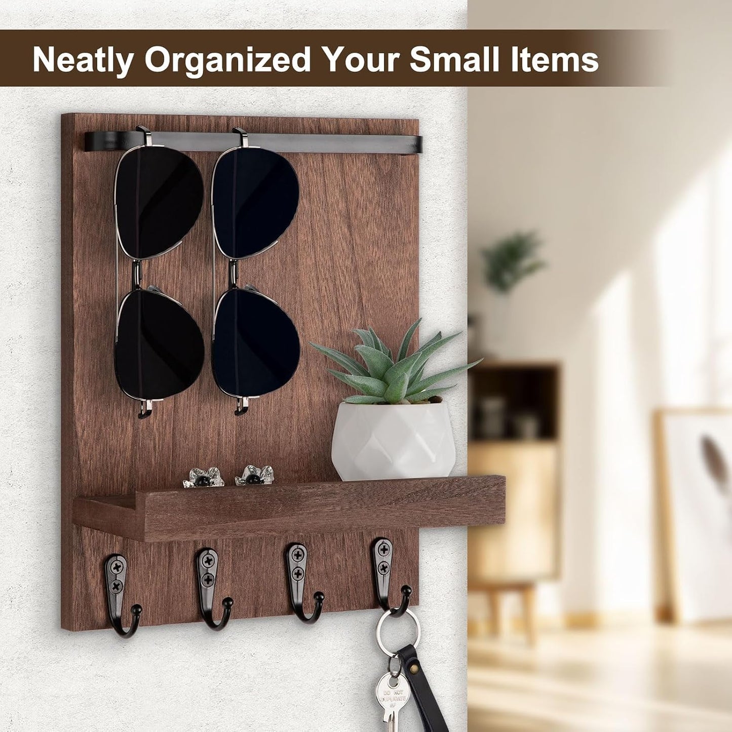 4 Hooks / Key Holder / Brown