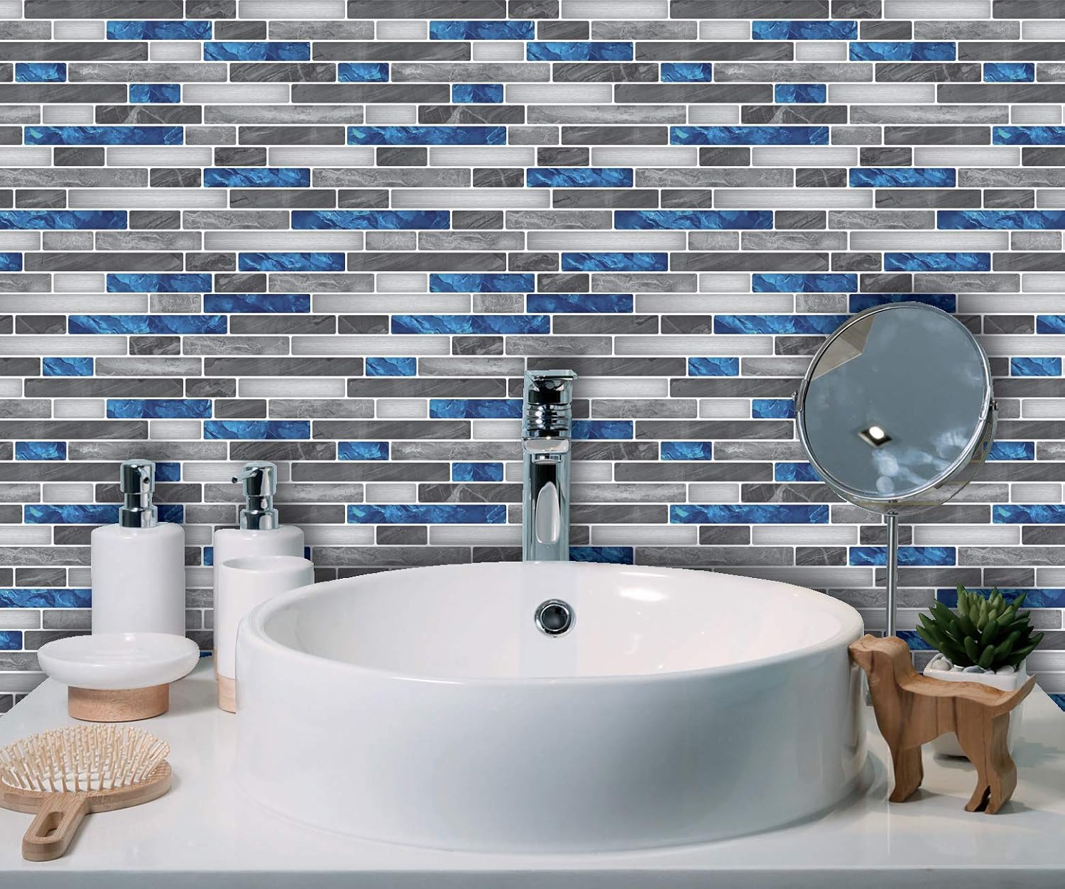 Peel & Stick Brick Kitchen Backsplash Self-Adhesive Wall Tile Stone Design / Blue