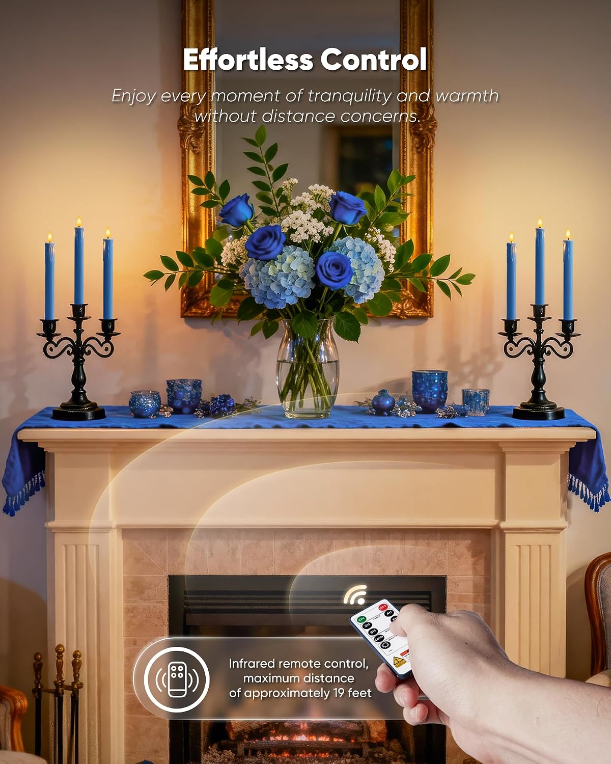 Homemory 6 Pcs Real Wax Blue Flameless Taper Candles with Remote Timer, 9.6 Inches LED Fake Candlesticks, LED Candle
