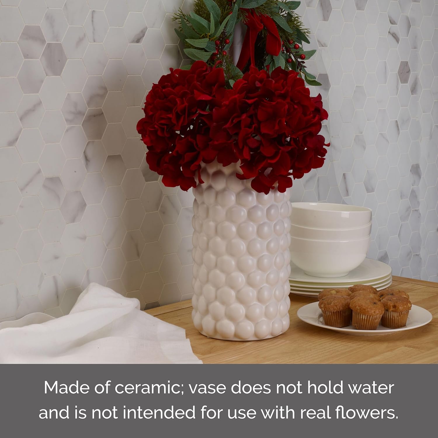 Ceramic Decorative Vase / 11.8 Inch / White / 12 Inch