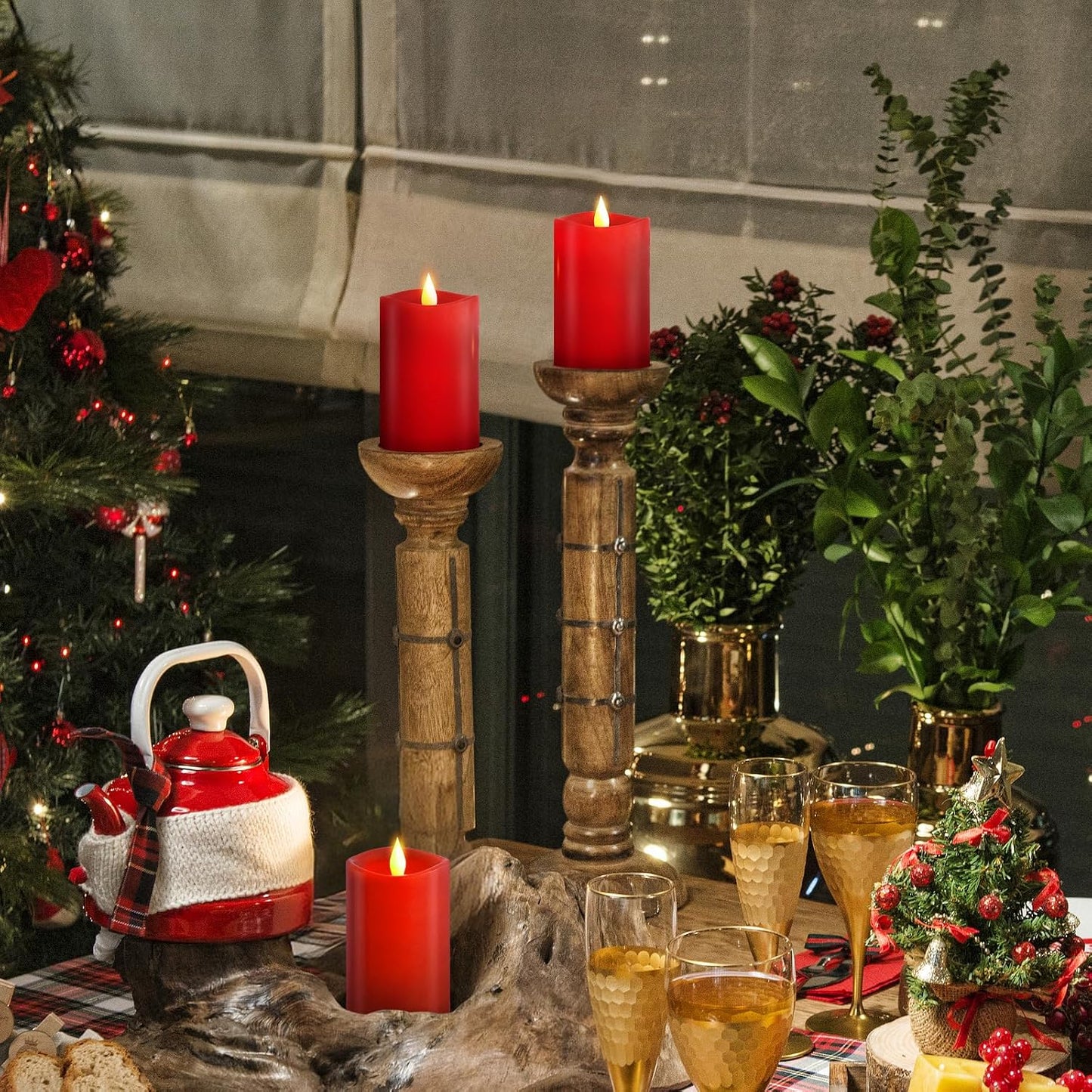 3PCS, 3 x 5 inches Flameless Candle with Remote Control, 3D Flickering Wick, Real Wax Pillar LED Candles, Battery