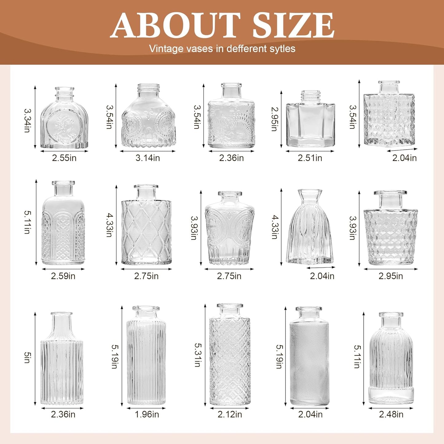 Clear Glass Bud Vases / Clear Series / Set of 15