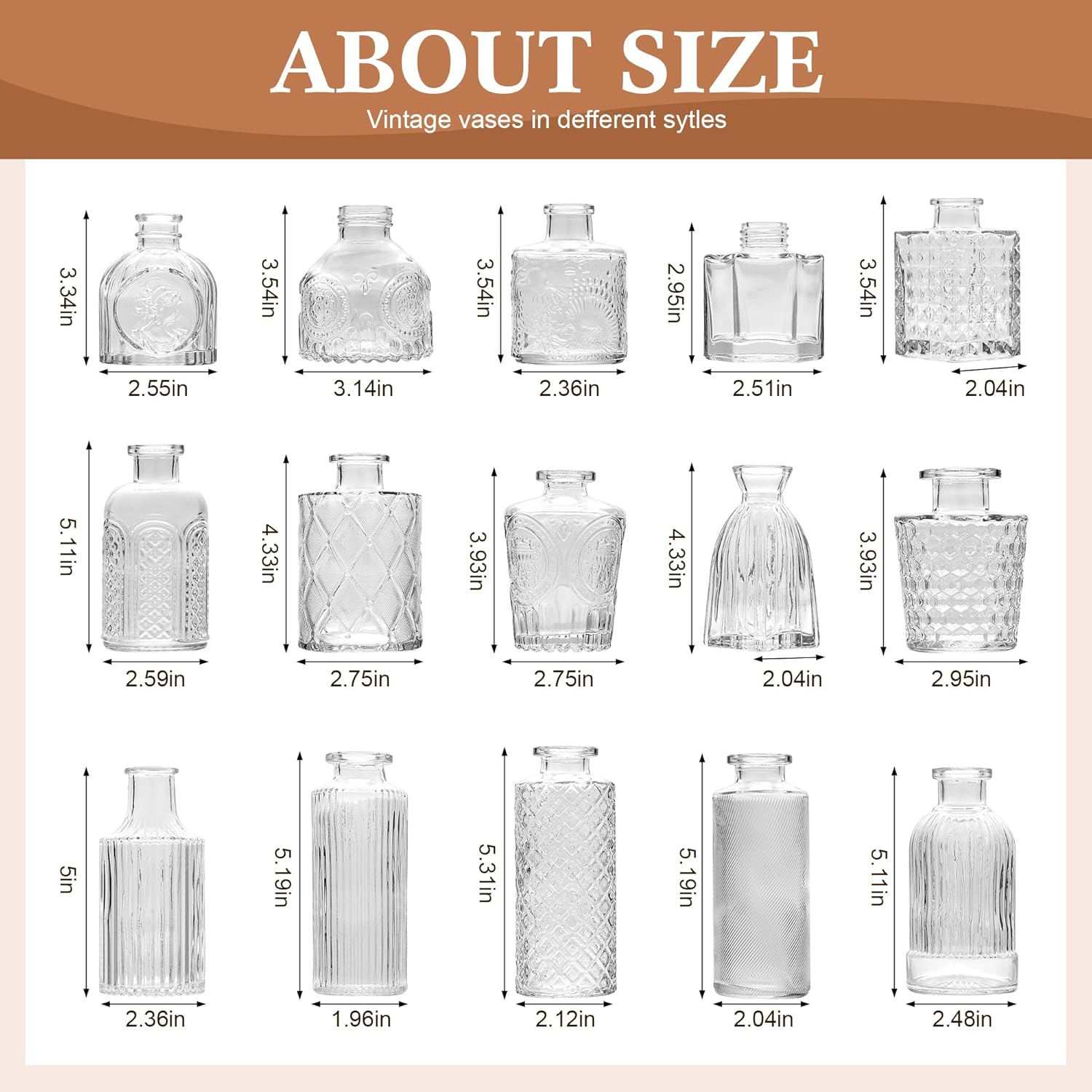 Clear Glass Bud Vases / Clear Series / Set of 15
