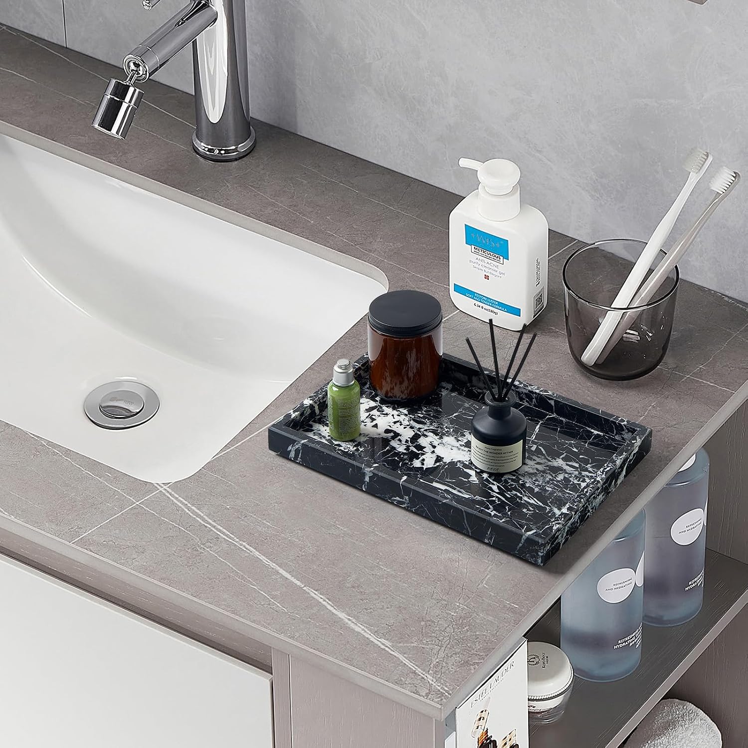 Real Natural Marble Tray / Black / 12 x 8 x 1.2