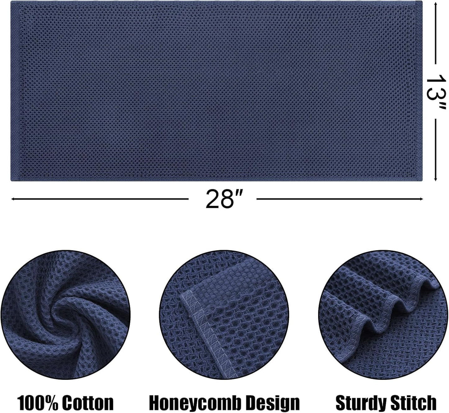 Kitinjoy 100% Cotton Waffle 12-Pack Kitchen Towels, 13" x 28", Navy Blue | Super Soft, Ultra-Absorbent, Fast Drying
