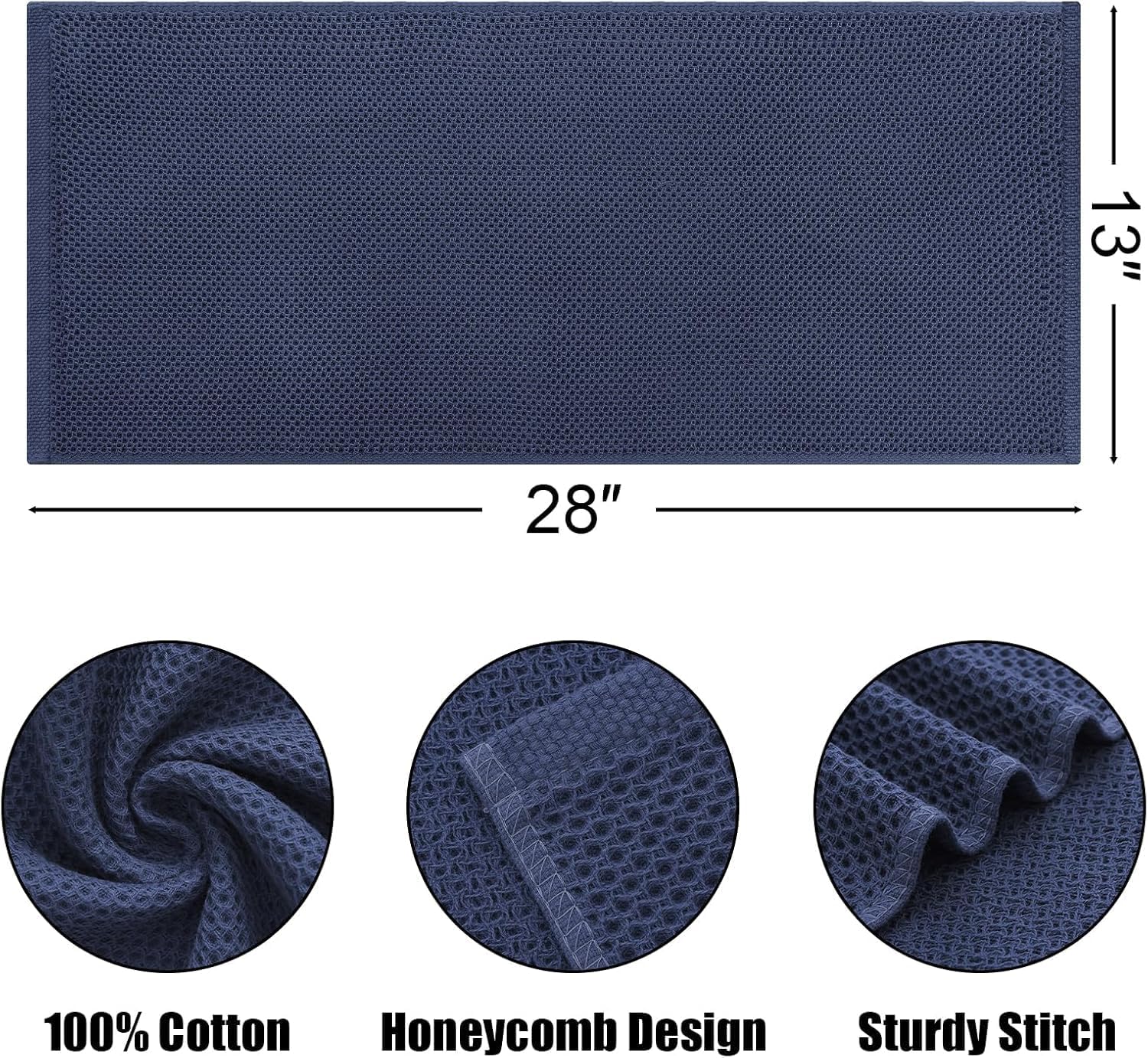 Kitinjoy 100% Cotton Waffle 12-Pack Kitchen Towels, 13" x 28", Navy Blue | Super Soft, Ultra-Absorbent, Fast Drying