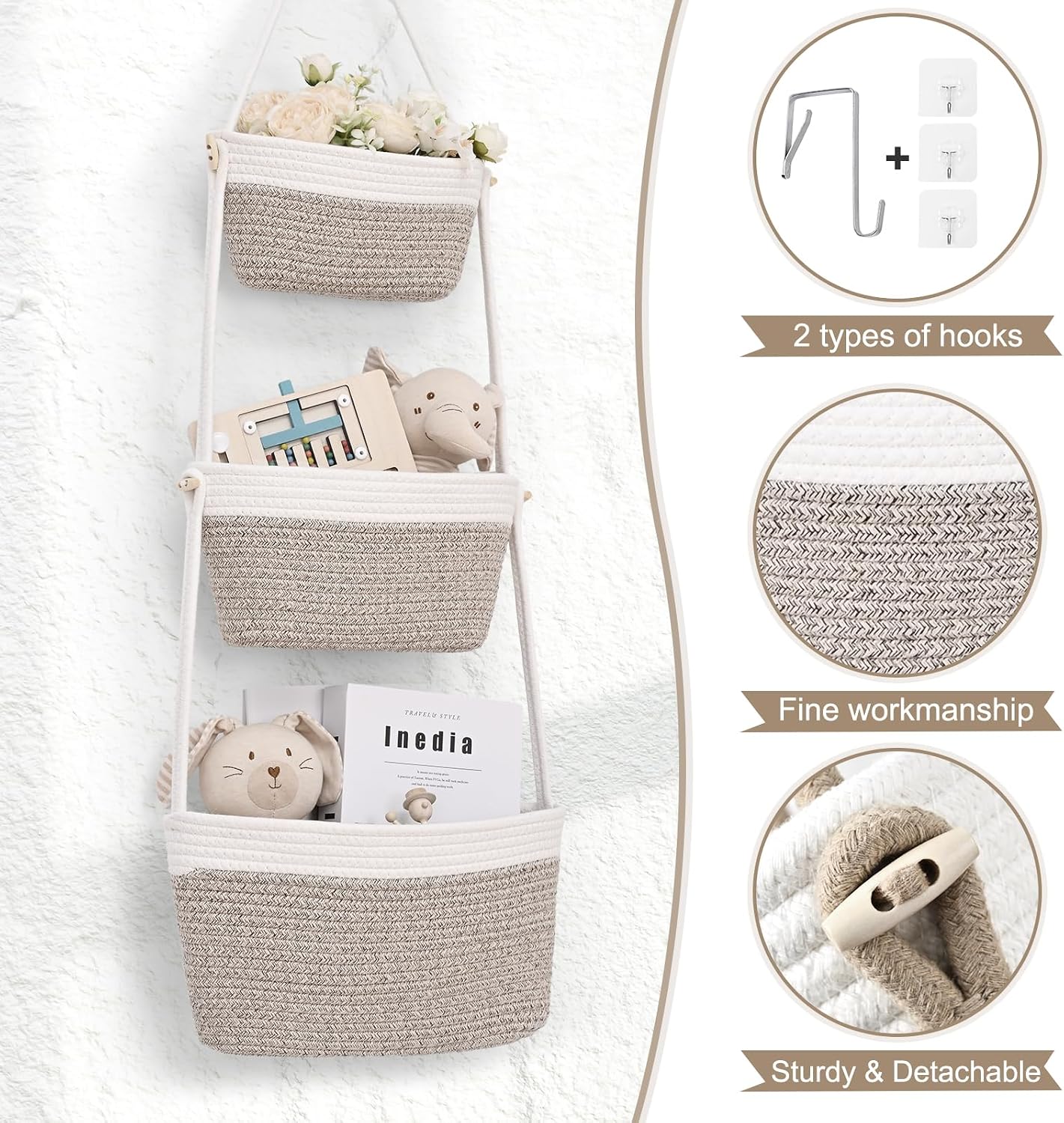 3-Tier Woven Wall Basket / Classic / Oatmeal