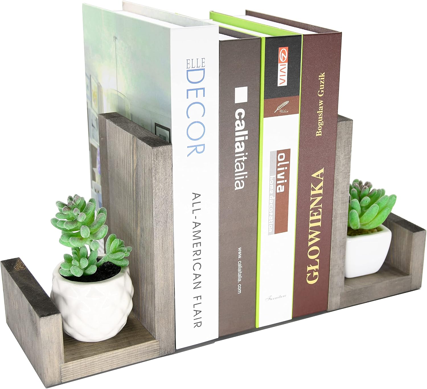 Vintage L-Shaped Solid Wood Bookends / Gray