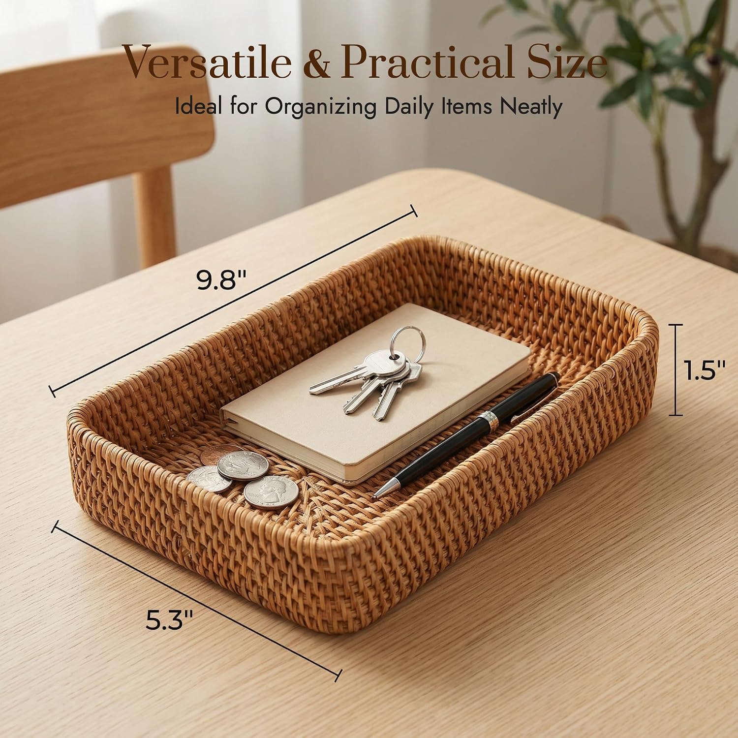 Rattan Tray / Wicker Decorative Tray / 9.8 x 5.3 x 1.5 / Natural S