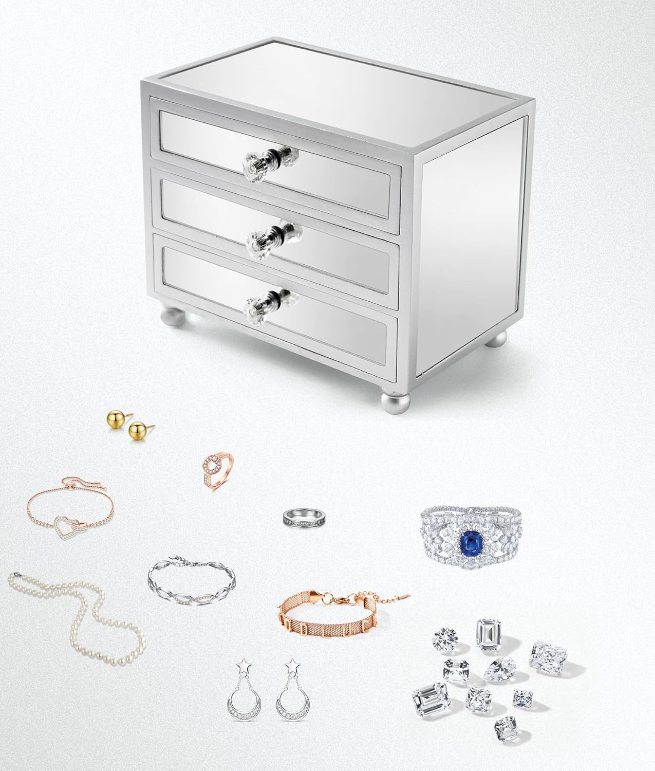 3 Layer Mirrored Glass Jewelry Box / Mirror