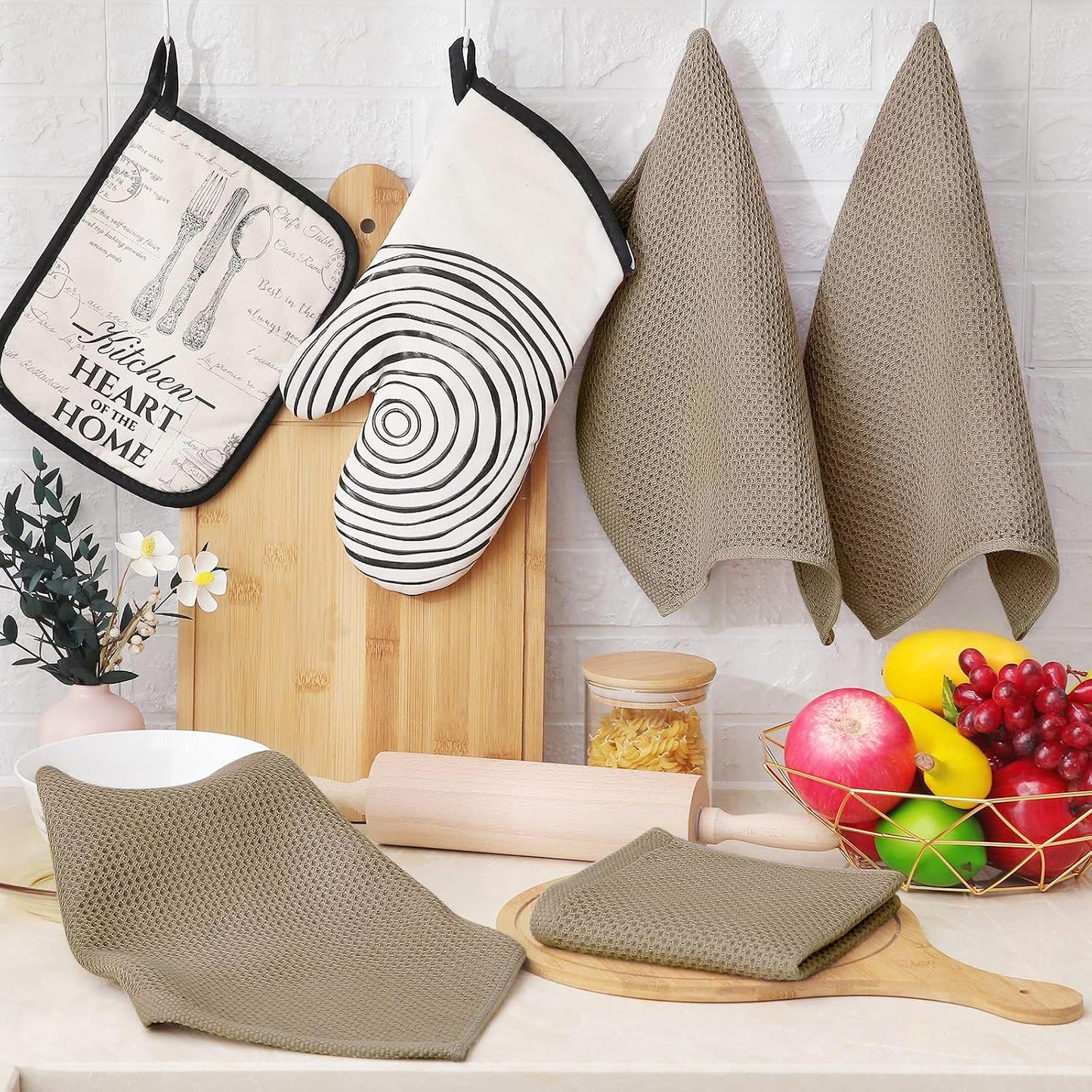 Homaxy 100% Cotton Waffle Weave Kitchen Dish Cloths 12-Pack, Tan | 12 x 12 Inches, Ultra Soft Absorbent Dish Towels