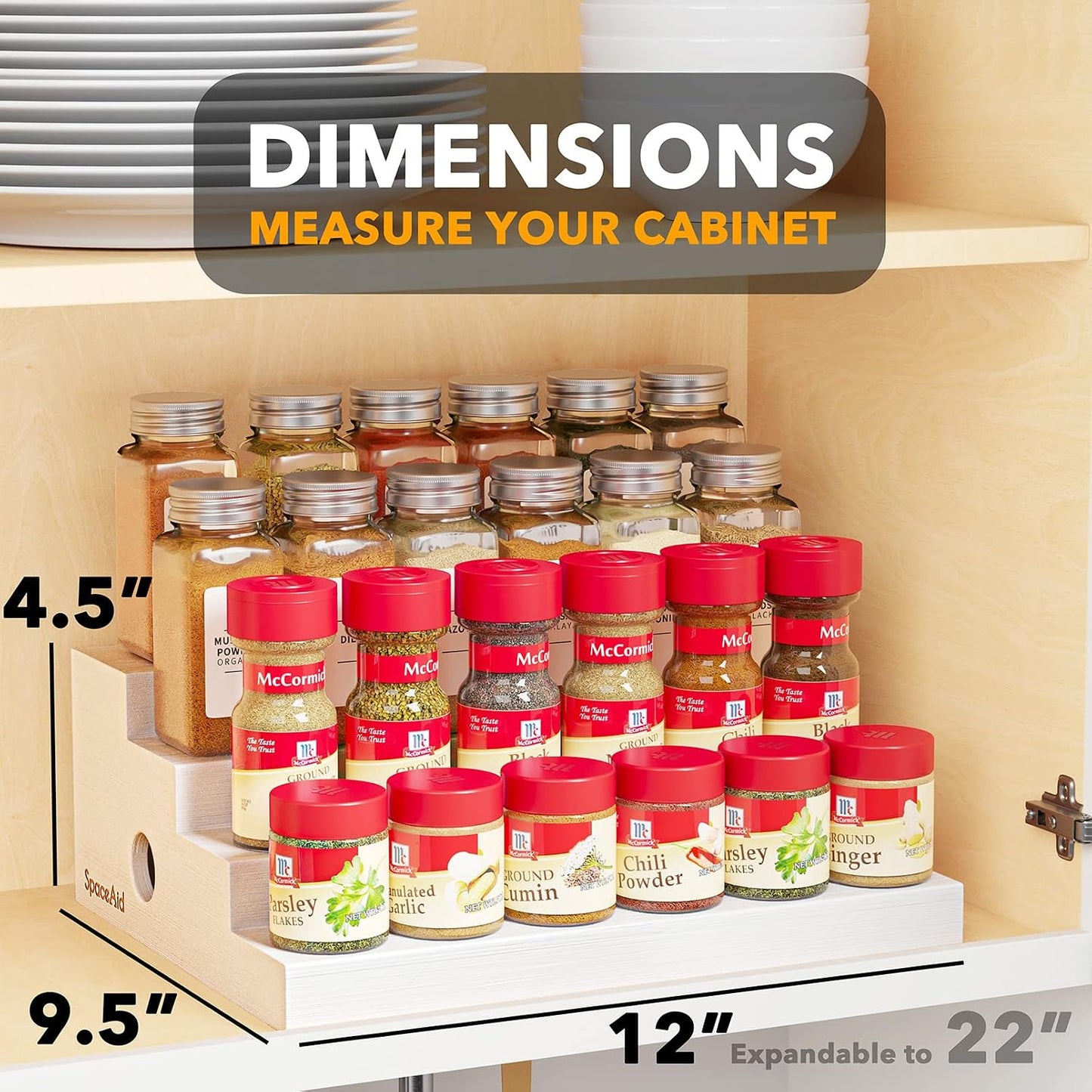 SpaceAid Bamboo Spice Rack Organizer for Cabinet, Kitchen Pantry Spices Storage Rack for Cabinets Organization, Home