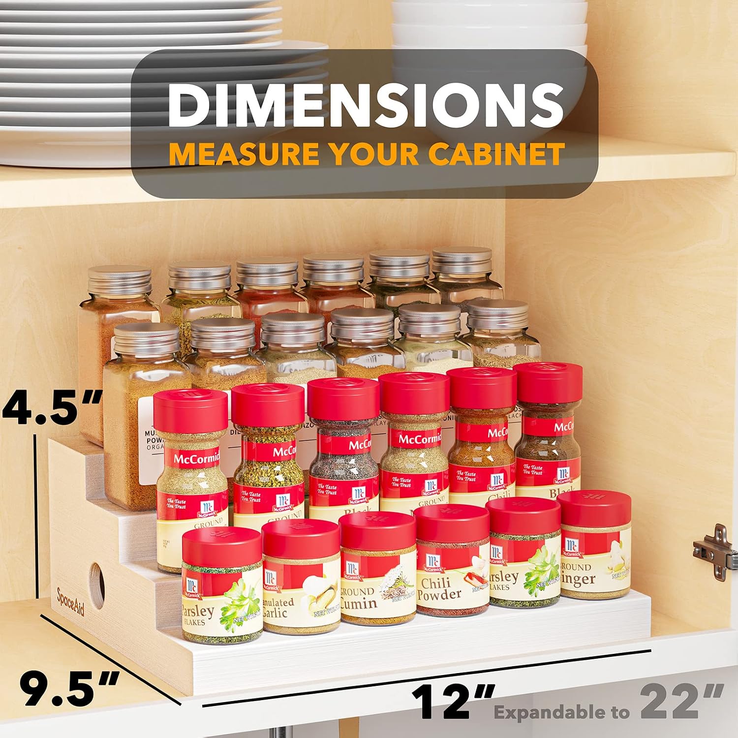 SpaceAid Bamboo Spice Rack Organizer for Cabinet, Kitchen Pantry Spices Storage Rack for Cabinets Organization, Home
