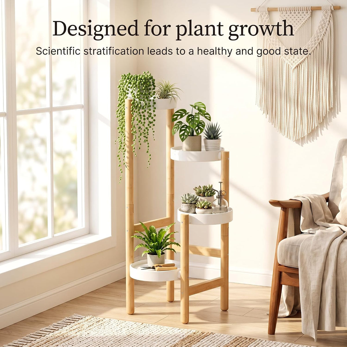 APRTAT 4-Tier Tall Bamboo Plant Stand for Indoor Plants | Natural Bamboo Waterproof Coating Enhanced Stability Easy