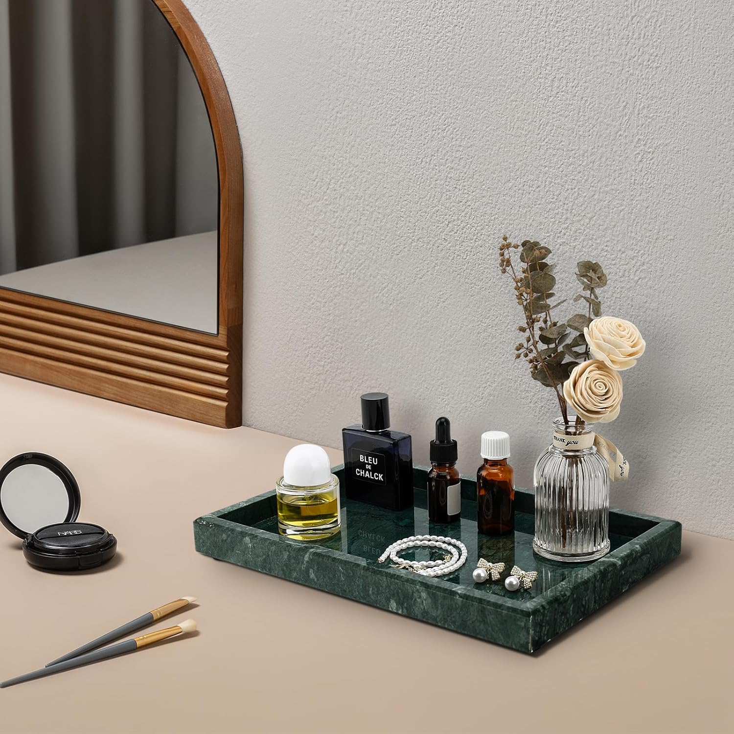 Real Natural Marble Tray / Green / 12 x 8 x 1.2